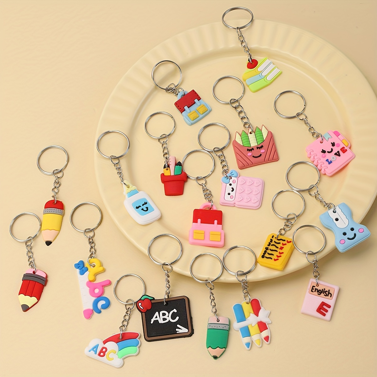 

18pcs Children's Pvc Stationery Keychain Soft Rubber Pendant Cartoon Bag Accessories Children's Day Teacher's Day Gifts