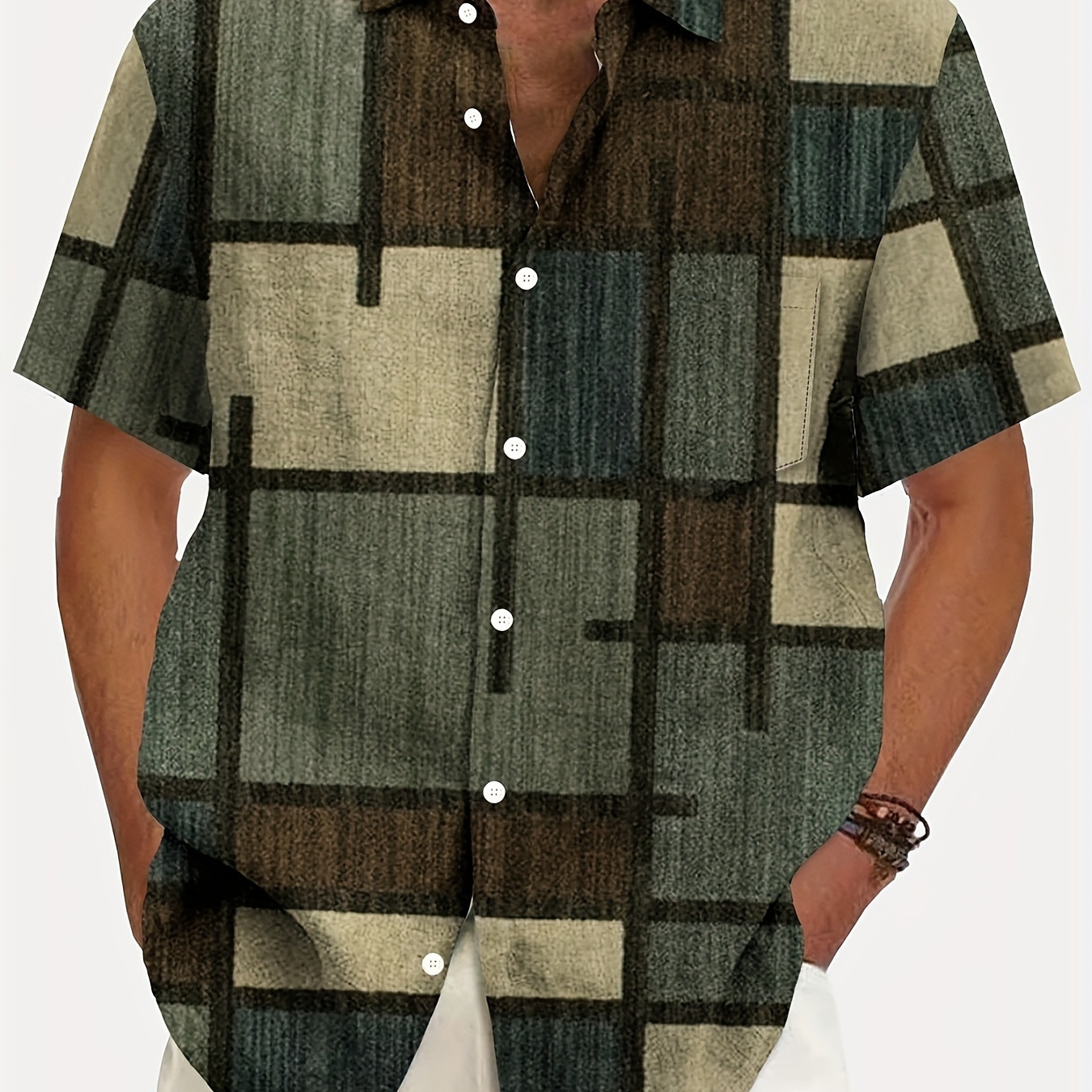 

Men's Plus Size Vintage Geometric Print Button-up Short Sleeve Casual Shirt
