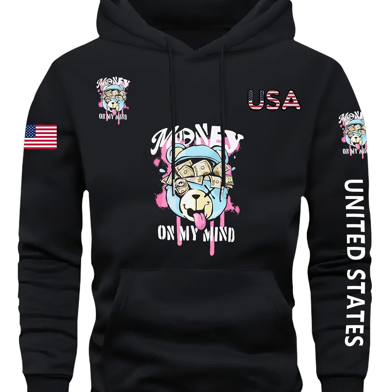 

Graffiti Bear , Men' Casual Hoodie With Drawstring, Comfy Long Sleeve Pullover Hoodie, Ideal For Daily And Outdoor Wear