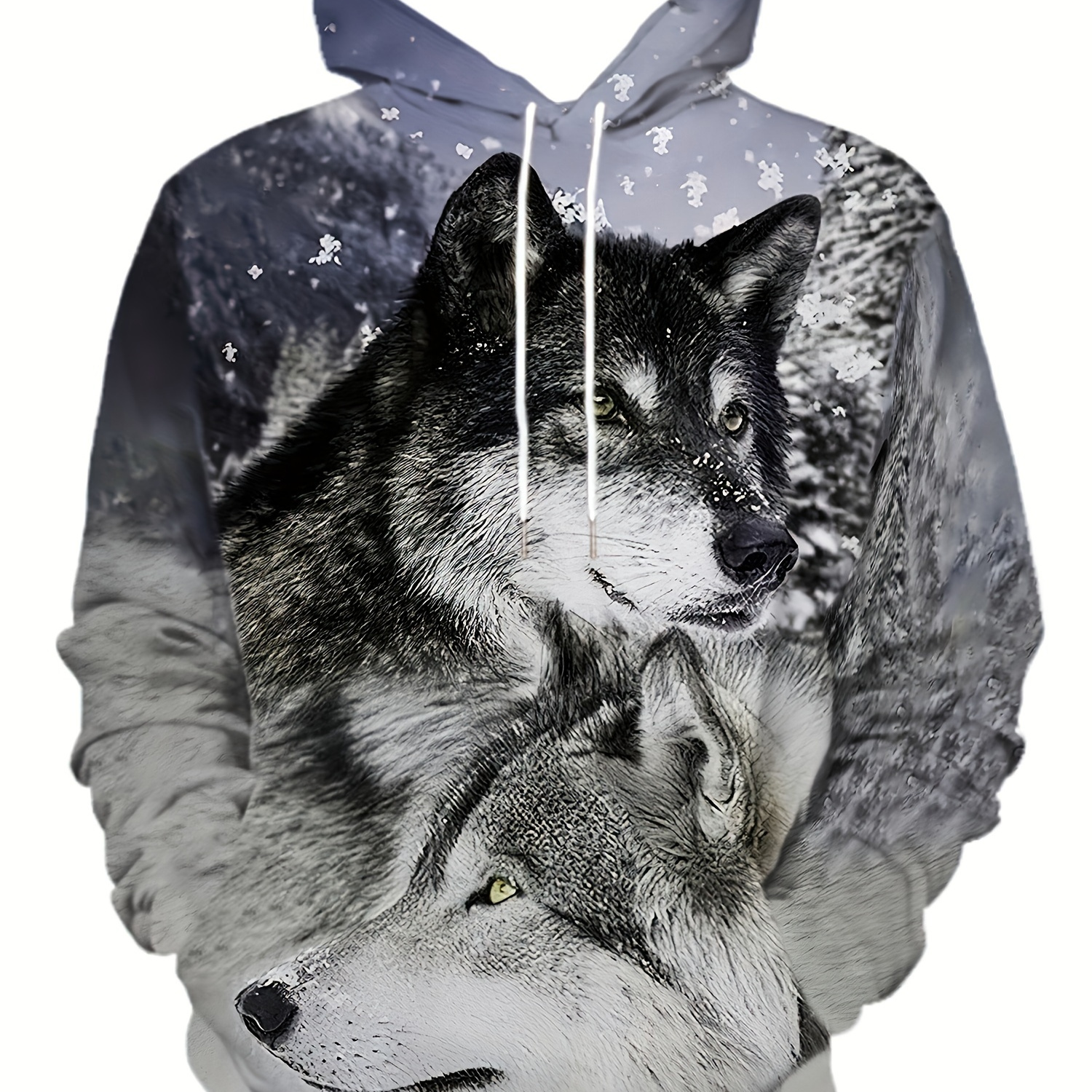 

Men's Plus Size & Wolf Pattern Hoodie, Pullover, Long Sleeve