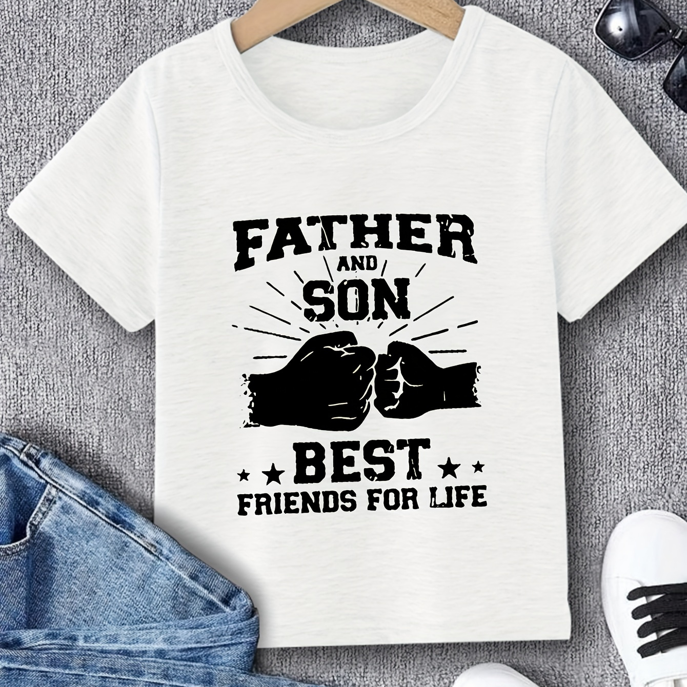 

Father Son Graphic Print Casual Short Sleeve T-shirt For Boys, Comfy Lightweight Versatile Trendy Tee, Boys Summer Outfits Clothes