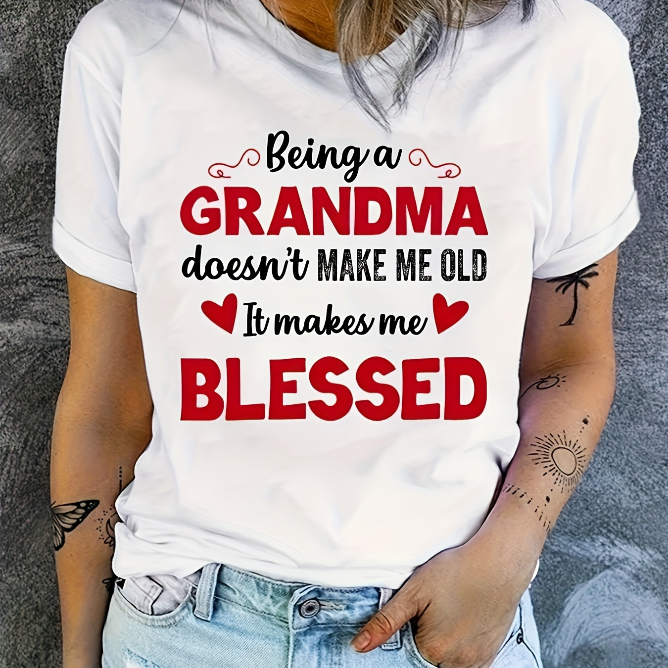 

Women's Chic Letter Print Tee A Grandma - Comfy, Casual Short Sleeve Crew Neck T-shirt For Wear & Stylish Layering