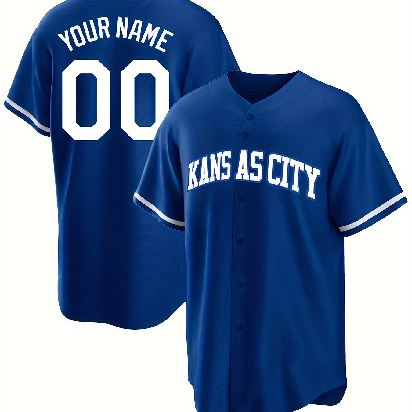 

Customized Name And Number Design, Men's Kans Ascity Embroidery Design Short Sleeve Loose Breathable V-neck Baseball Jersey, Sports Shirt For Team Training