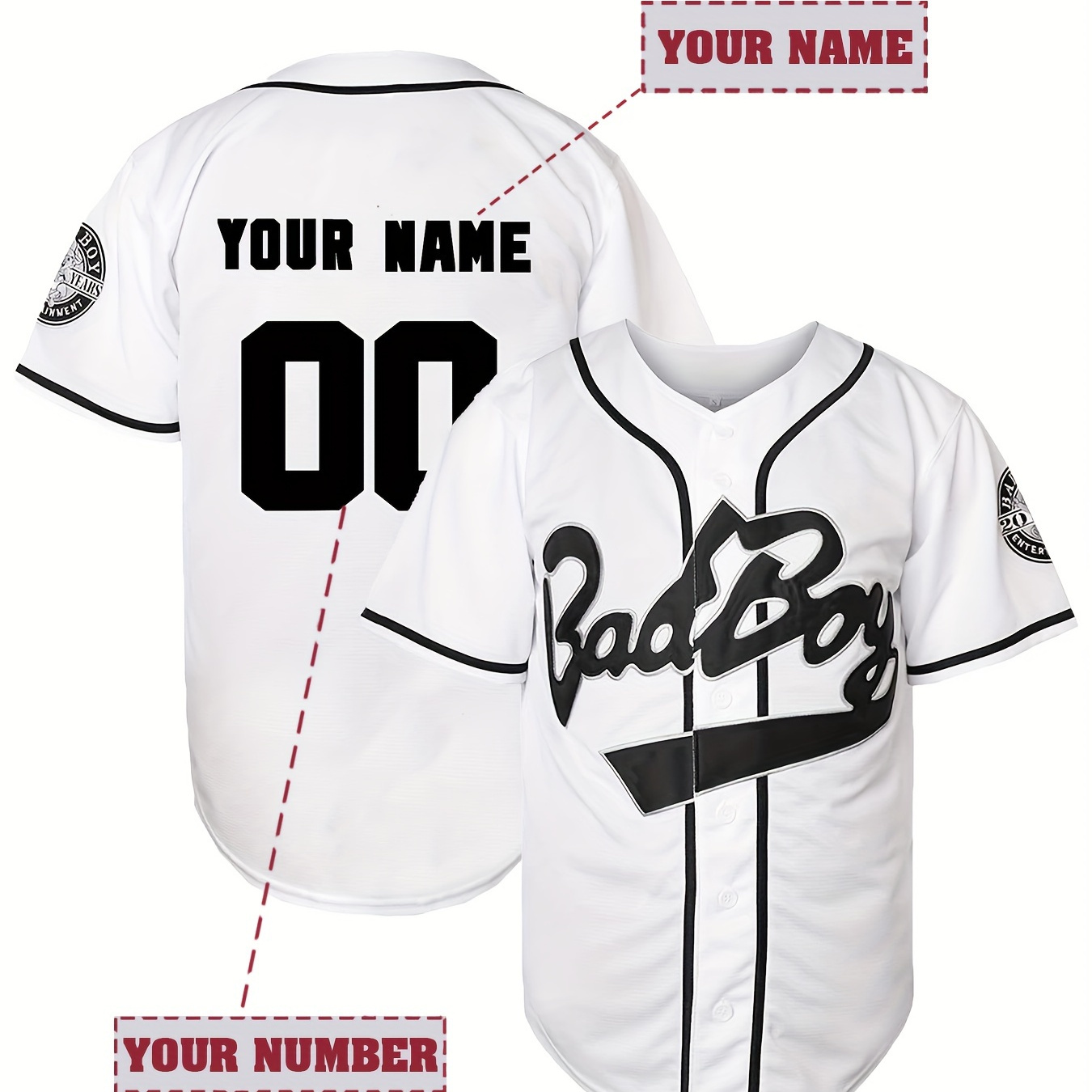 

Men's Personalized Custom Baseball Jersey Shirt, Name And Number Design, Men's Short Sleeve Loose Breathable V-neck Embroidery Baseball Jersey, Sports Shirt For Team Training