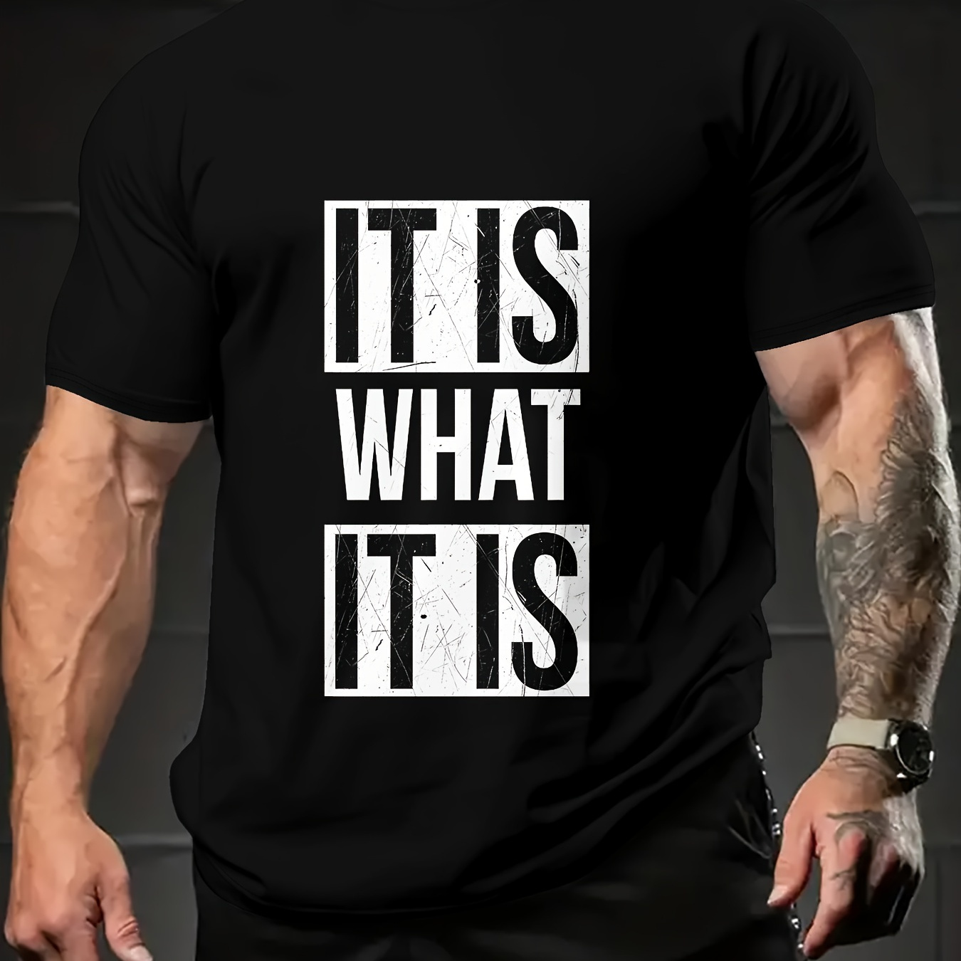 

it Is What It Is" Funny Text Print Crew Neck Short Sleeve T-shirt For Men, Casual Summer T-shirt For Daily Wear And Vacation Resorts