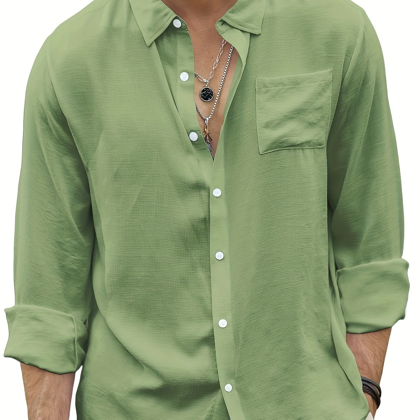 

Men's Fashion Summer Casual Button Down Shirt Long Sleeve Solid Color Holiday Beach Shirts