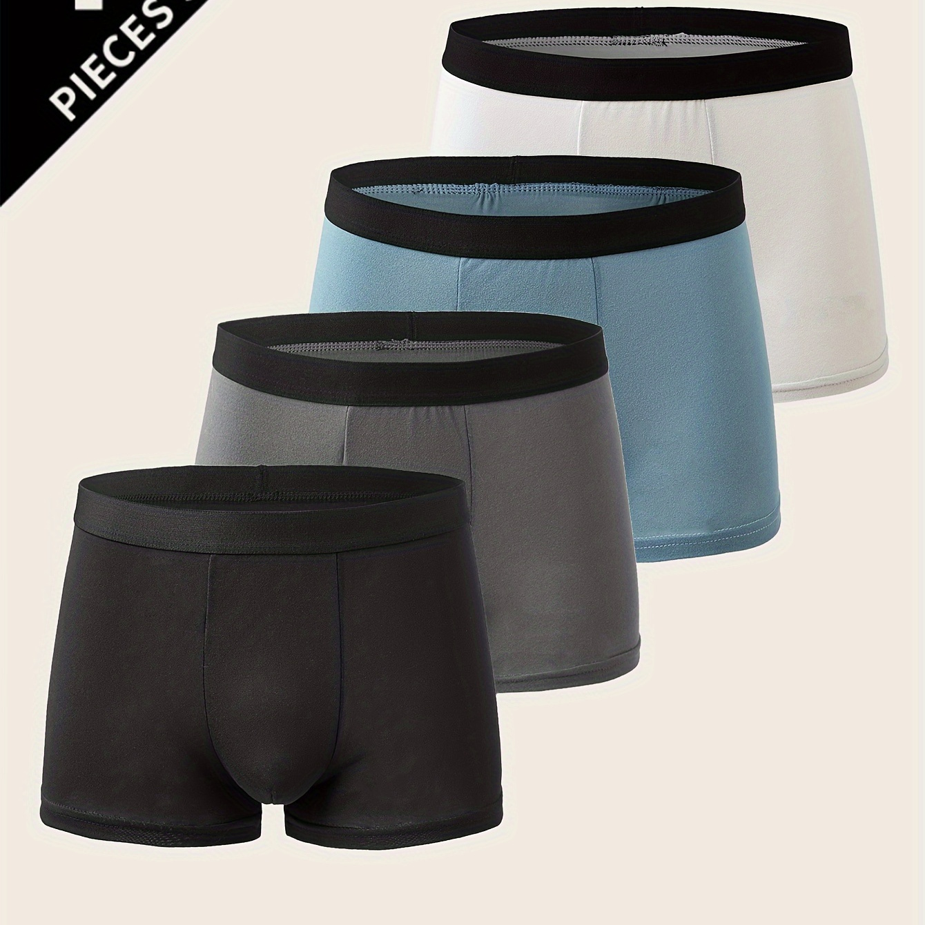 

Men's Boxer Briefs 4-pack -, Breathable Polyester And Spandex , High Stretch, Solid Color, Comfortable Shortie Underwear With Knit Fabric