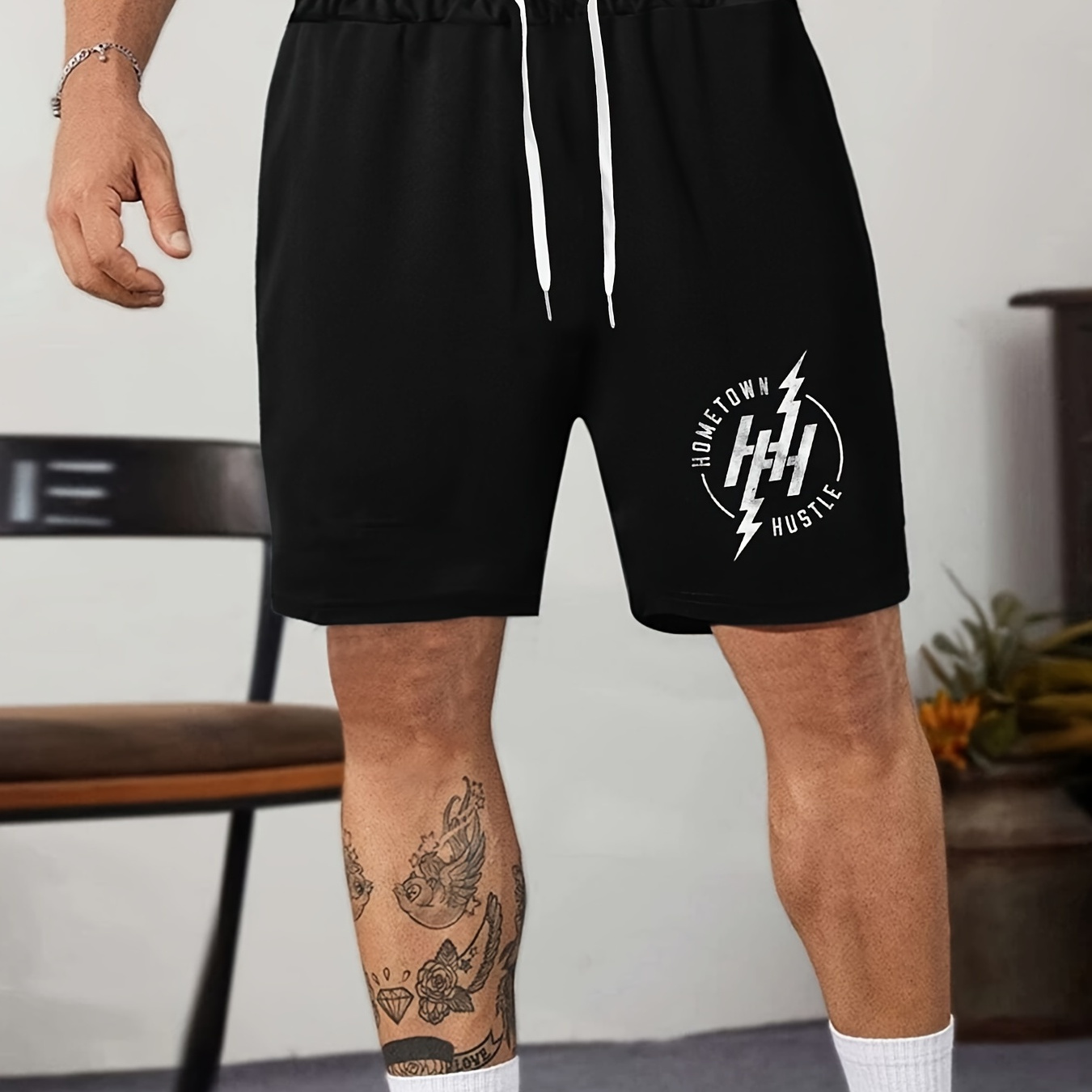 Lightning And Ny Print Shorts, Men's Comfy Loose Drawstring Shorts, Men  Clothes For Summer - Temu Japan