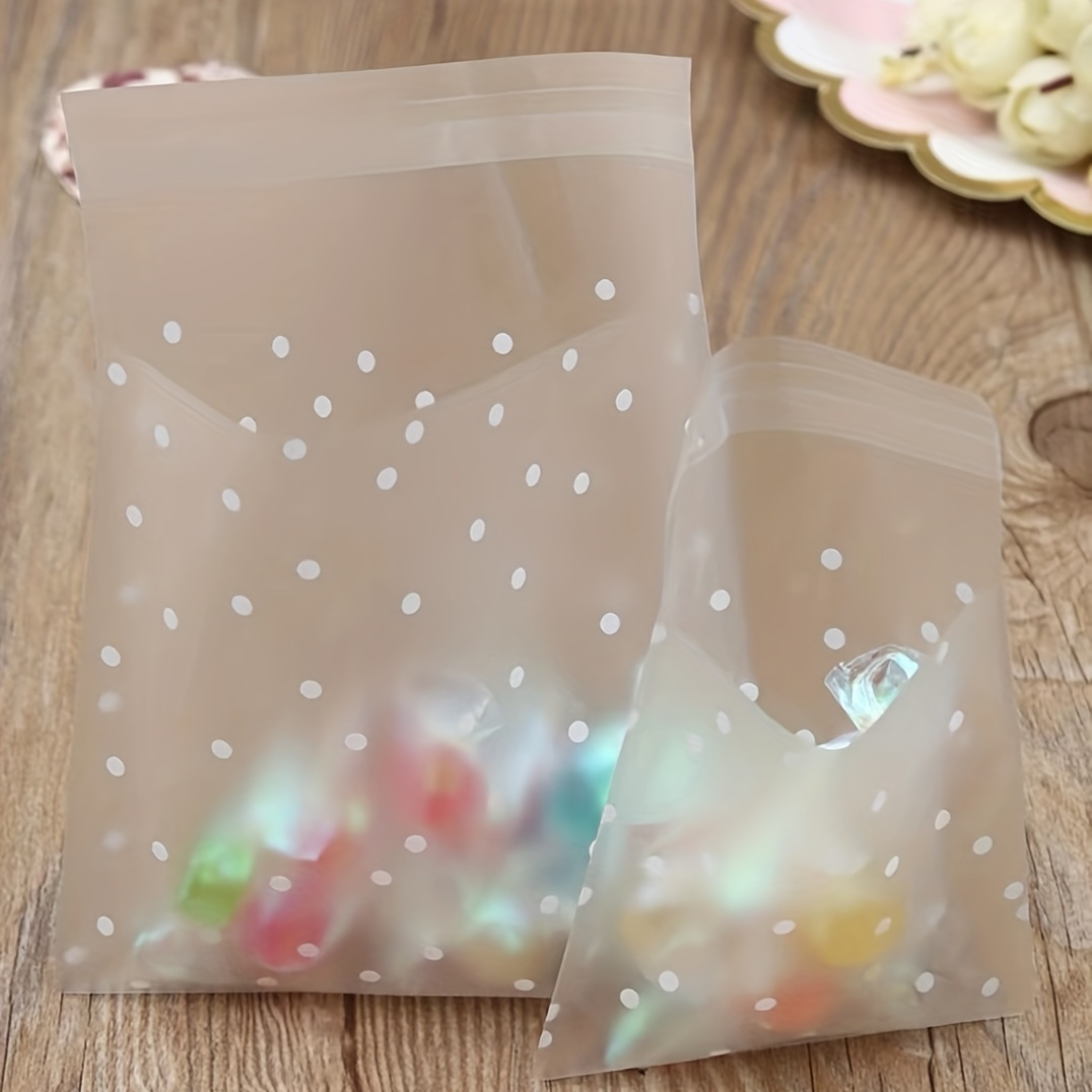 

100pcs Self-adhesive Dot Opp Bags, Polka Dot Cookie Bags, Clear Opp Cellophane Bags For Food Biscuit Candy, Cookie, Party Favor Packaging Bags, Party Supplies