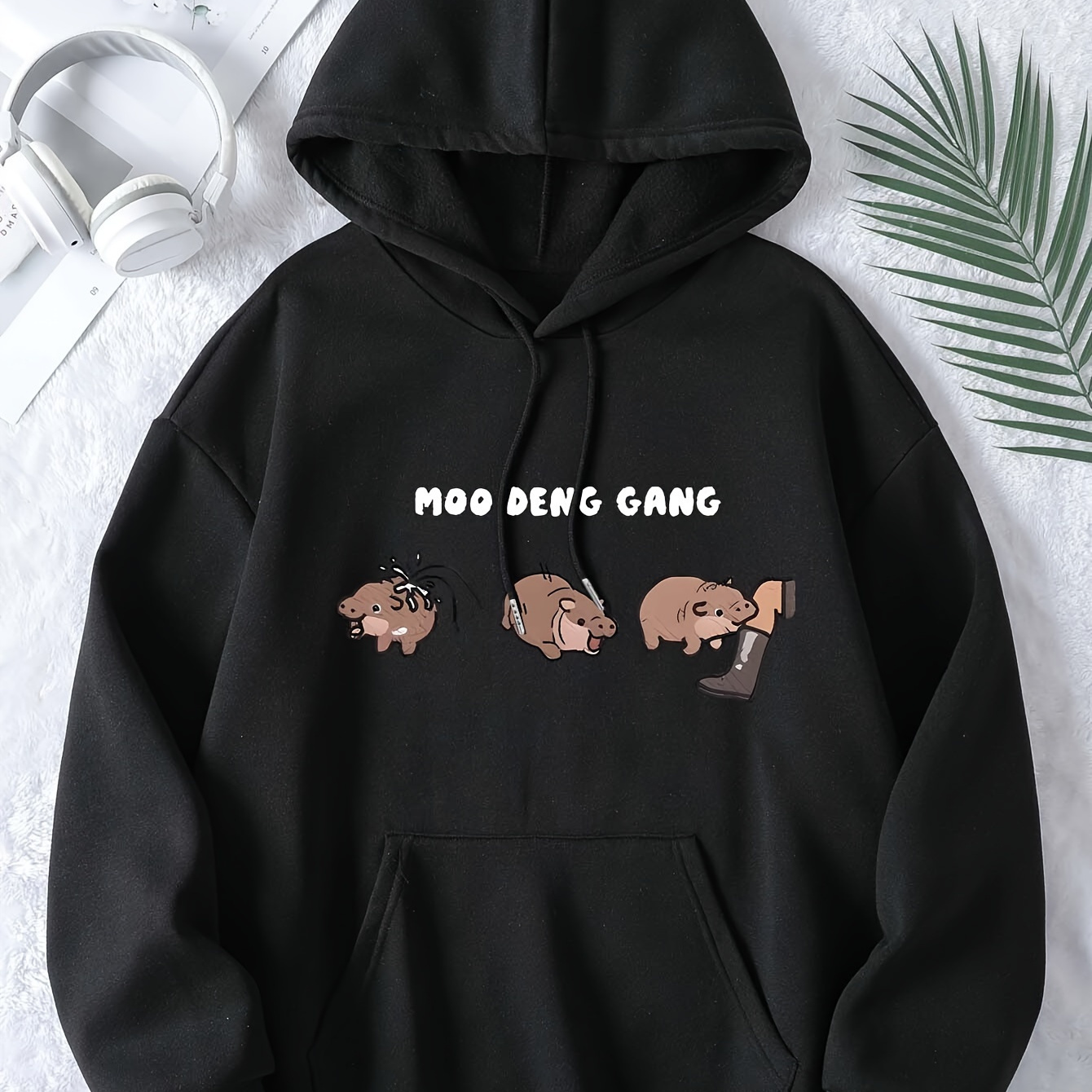 

Women's Gang Cartoon Print Hoodie, Casual Knit Polyester Hooded Sweatshirt, Drawstring Pullover For Fall/winter, 100% Polyester, 220g/m² Fabric Weight