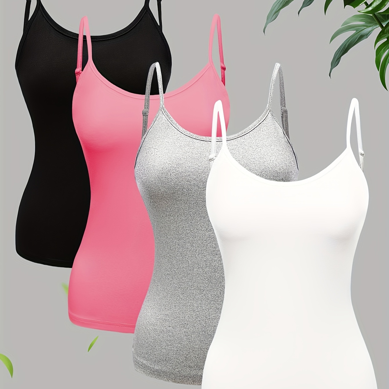 

4-pack Women's Slingback Tank Tops - Casual Strapless Knit Fabric Camisole With Solid , Polyester,