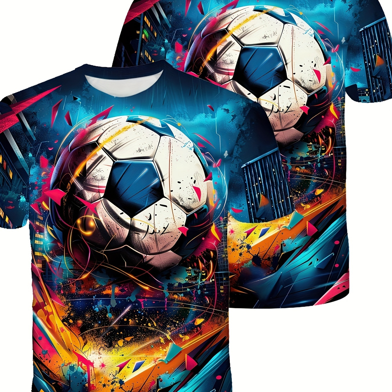 

T-shirts décontractés à manches courtes pour garçons avec imprimé 3D de football coloré et tendance - Hauts confortables et élégants pour l'été - Cadeau idéal