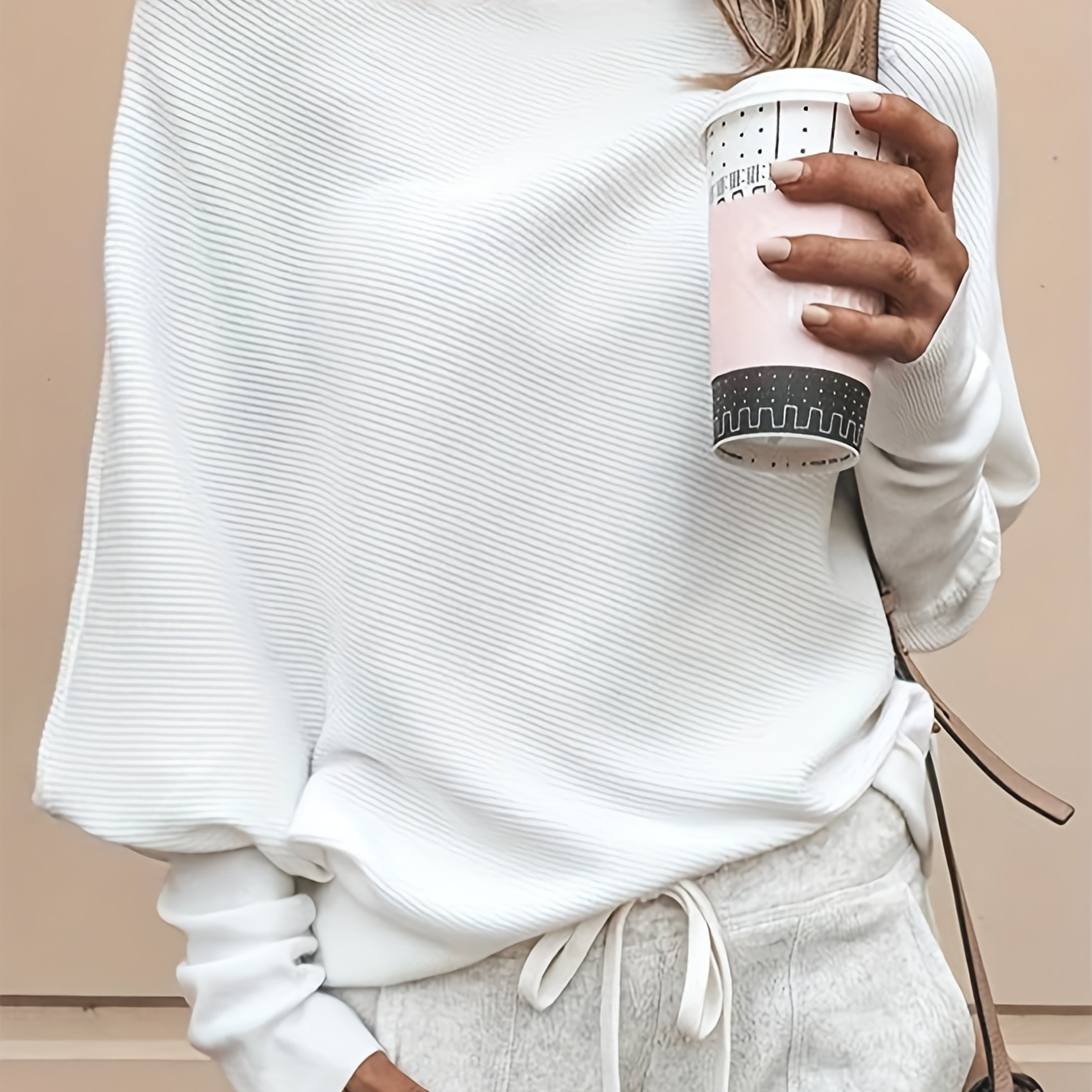 

Solid Off Shoulder Pullover Sweater, Casual Long Batwing Sleeve Sweater For Spring & Fall, Women's Clothing