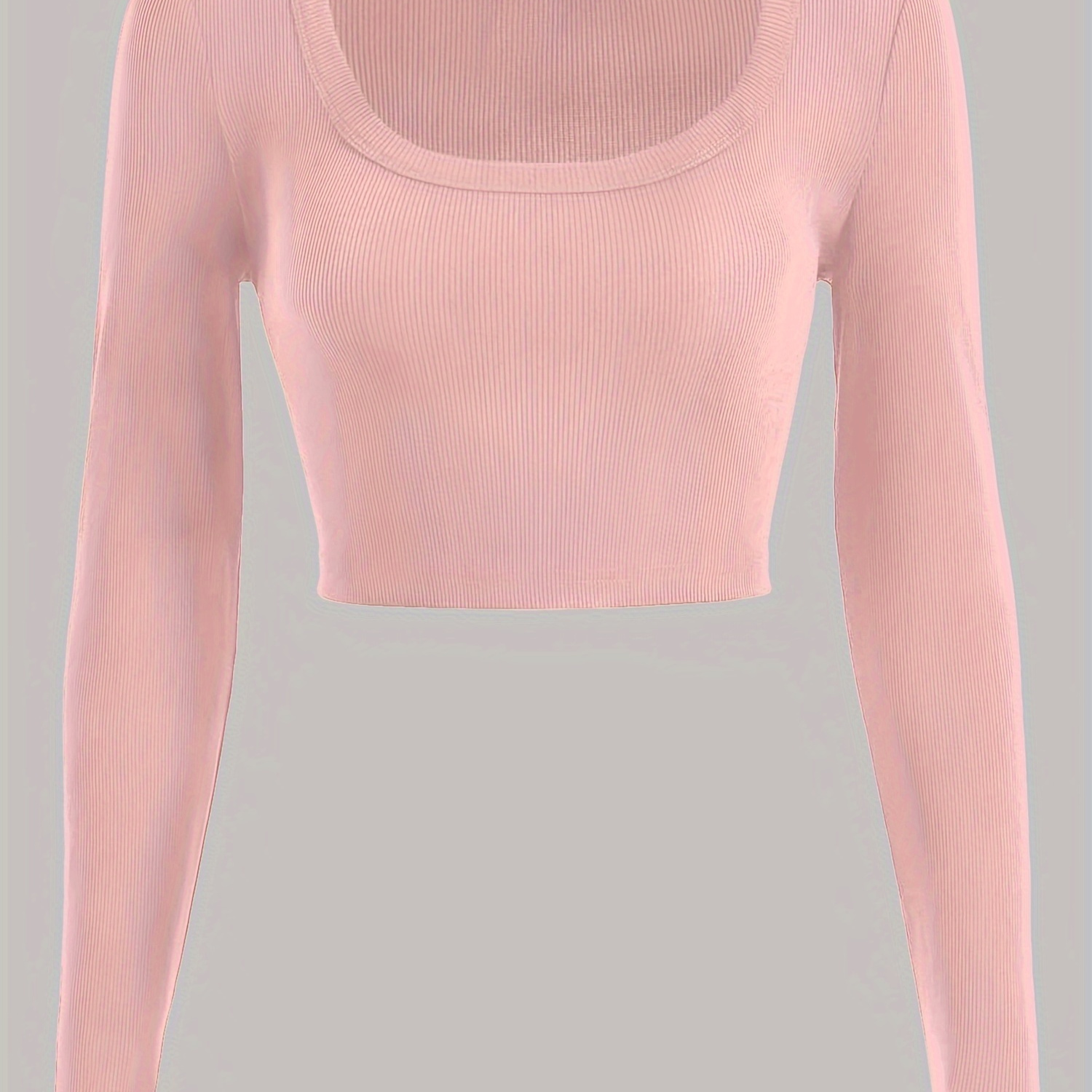 

Solid Color Long Sleeve T-shirt, Versatile Crew Neck Slim Ribbed Tops For Spring & Fall, Women's Clothing