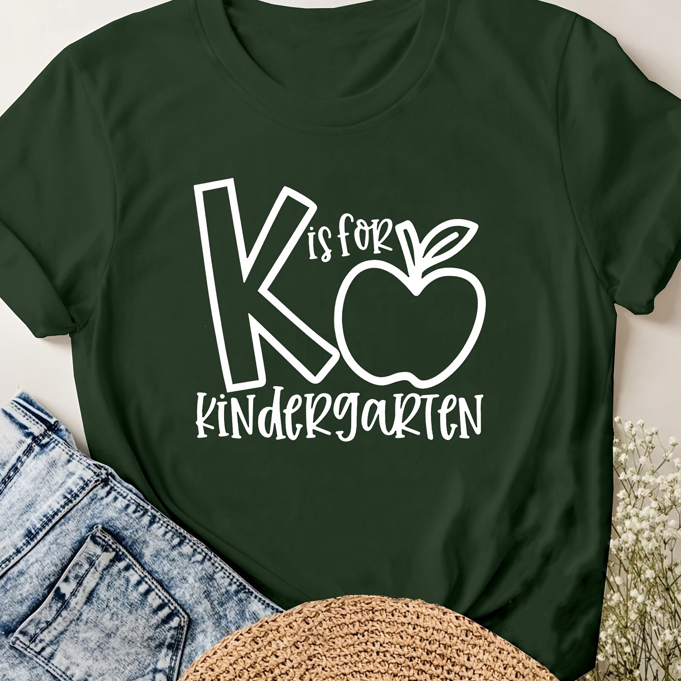 

Kindergarten Neck T-shirt, Casual Short Sleeve Top For , Women's Clothing