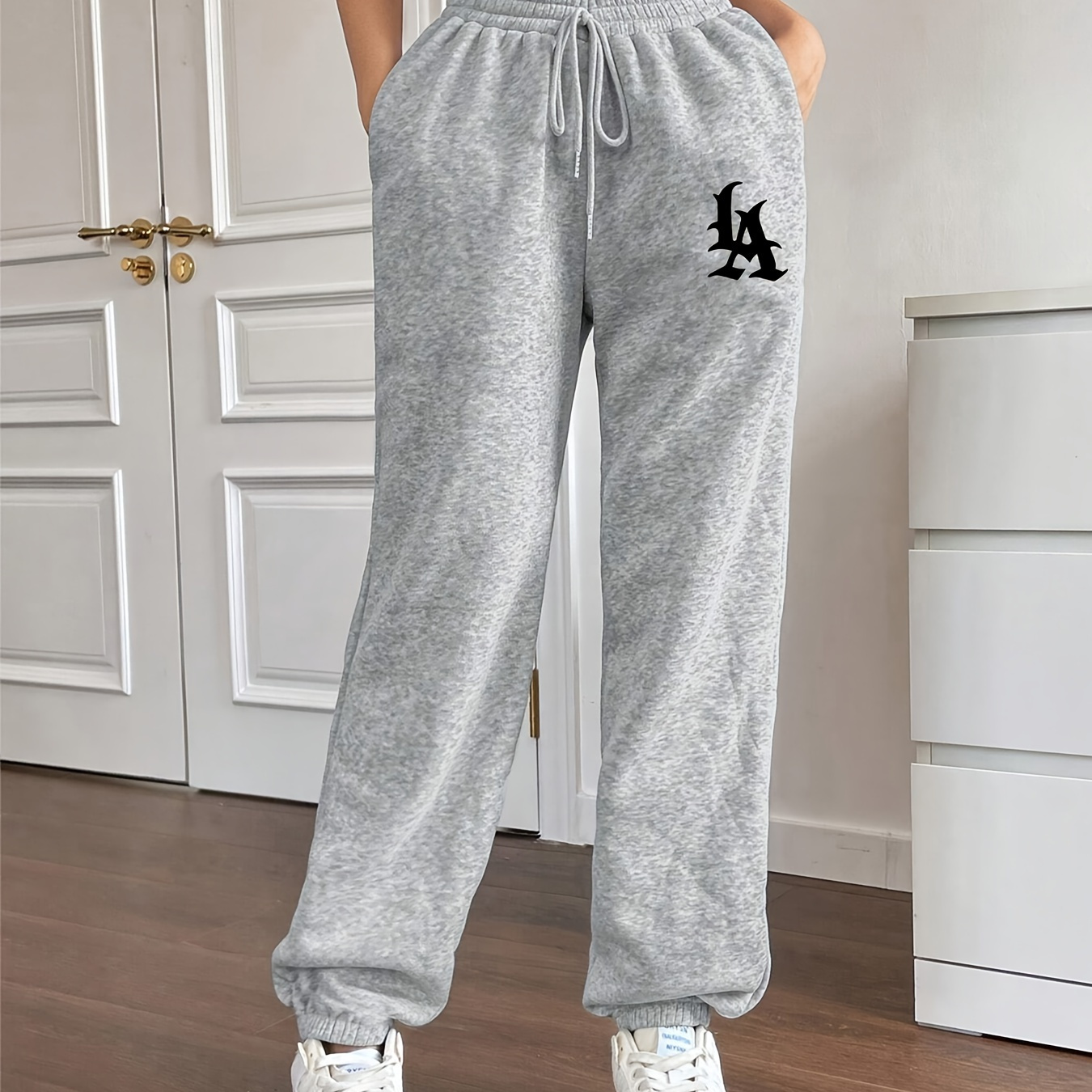 

Letter Pattern Casual Jogger Pants, Drawstring Elastic Waist Slant Pockets Sports Sweatpants, Women's Athleisure