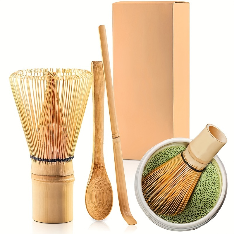 4x Bamboo Whisk and Whisk Holder, Matcha Whisk Set with Accessories and  Tools, Japanese Matcha Whisk Set for Japanese Matcha Preparation Yellow 