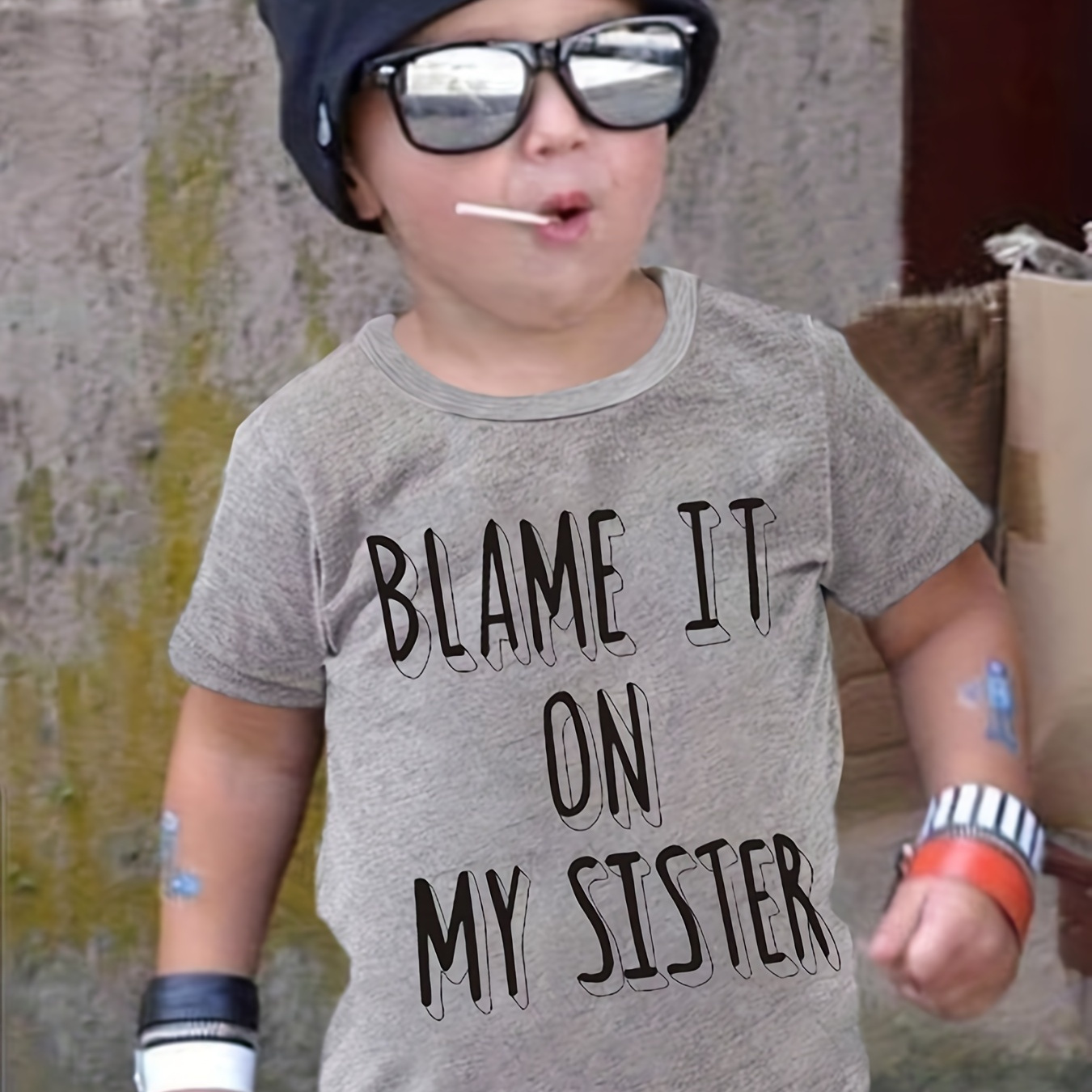 "Blame It On My Sister" Round Neck T-shirt Tees Tops Soft Comfortable Boys And Girls Summer Clothes