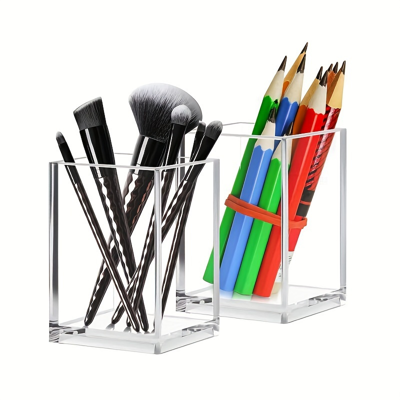 1pc Clear 3-Gird Pen Holder,Simple 3-Grid Desktop Stationery