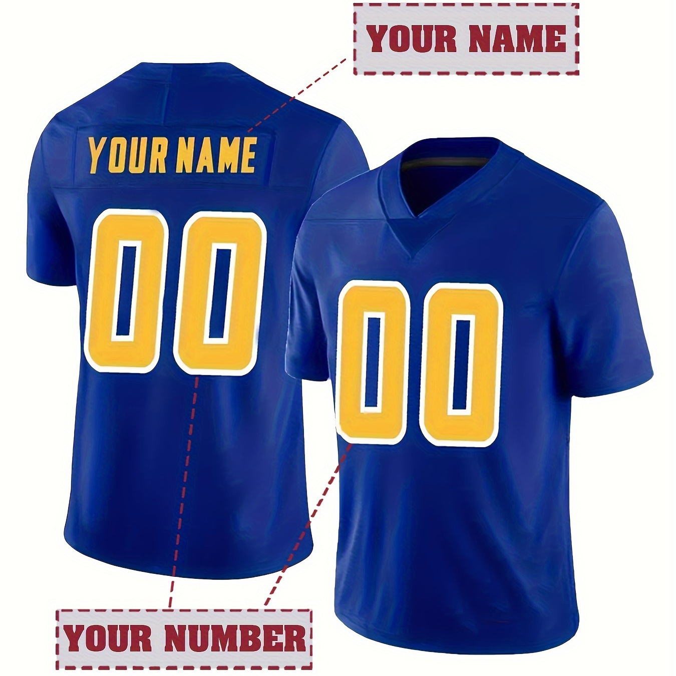 

Customized Name And Number Embroidery, Men's Breathable Short Sleeve V-neck Football Jersey, Sports Shirt For Team Training