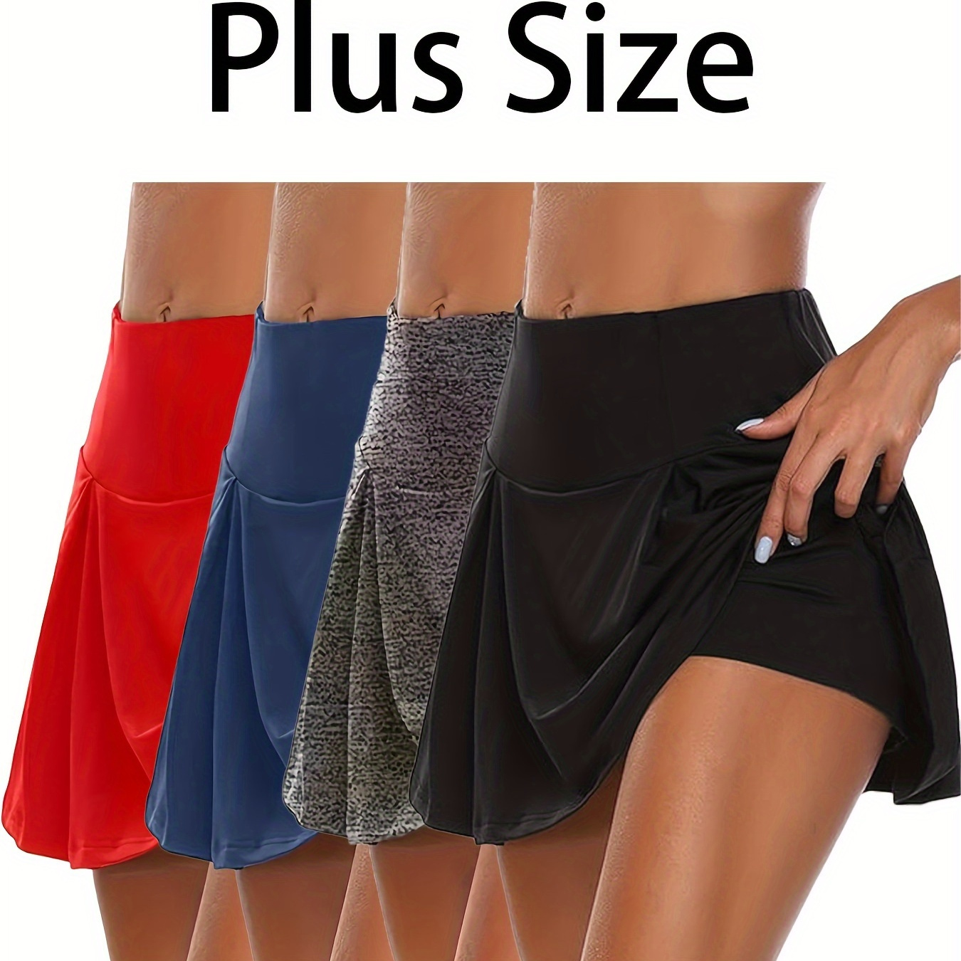 

Plus Size 4-piece Set Of Women's Running Skorts, Gym Yoga Exercise, Tennis Skirt, Sports Short Skirt, Cute And Fashionable Clothing, Summer