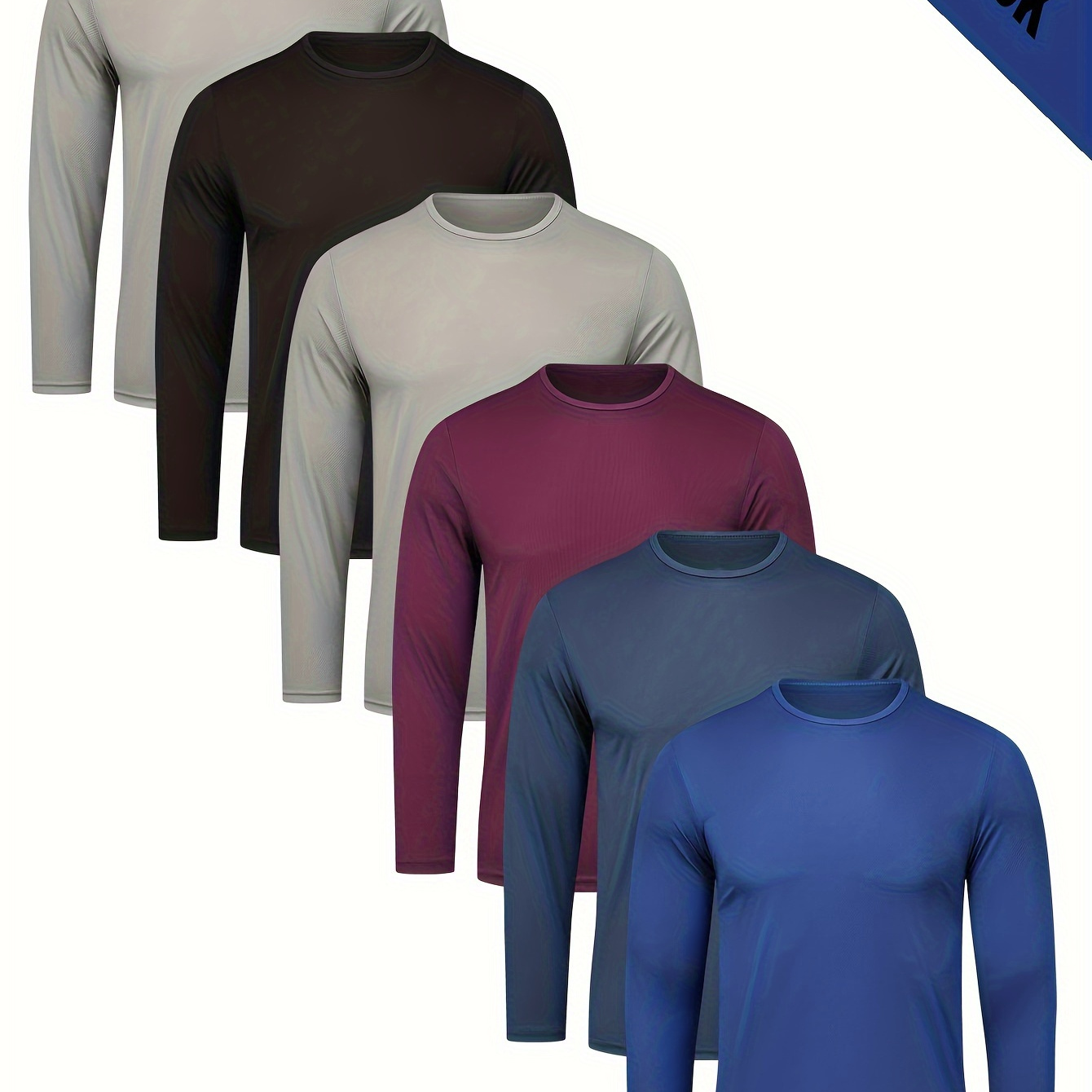 

6pcs Long Sleeve T-shirts - , Stretchy & -dry For And , For /fall