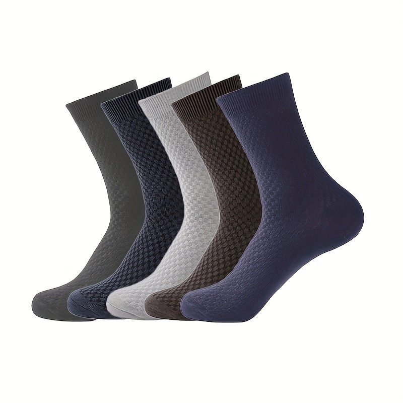 

5pairs Men's Breathable Bamboo Fiber Crew Socks Business Socks For All Seasons