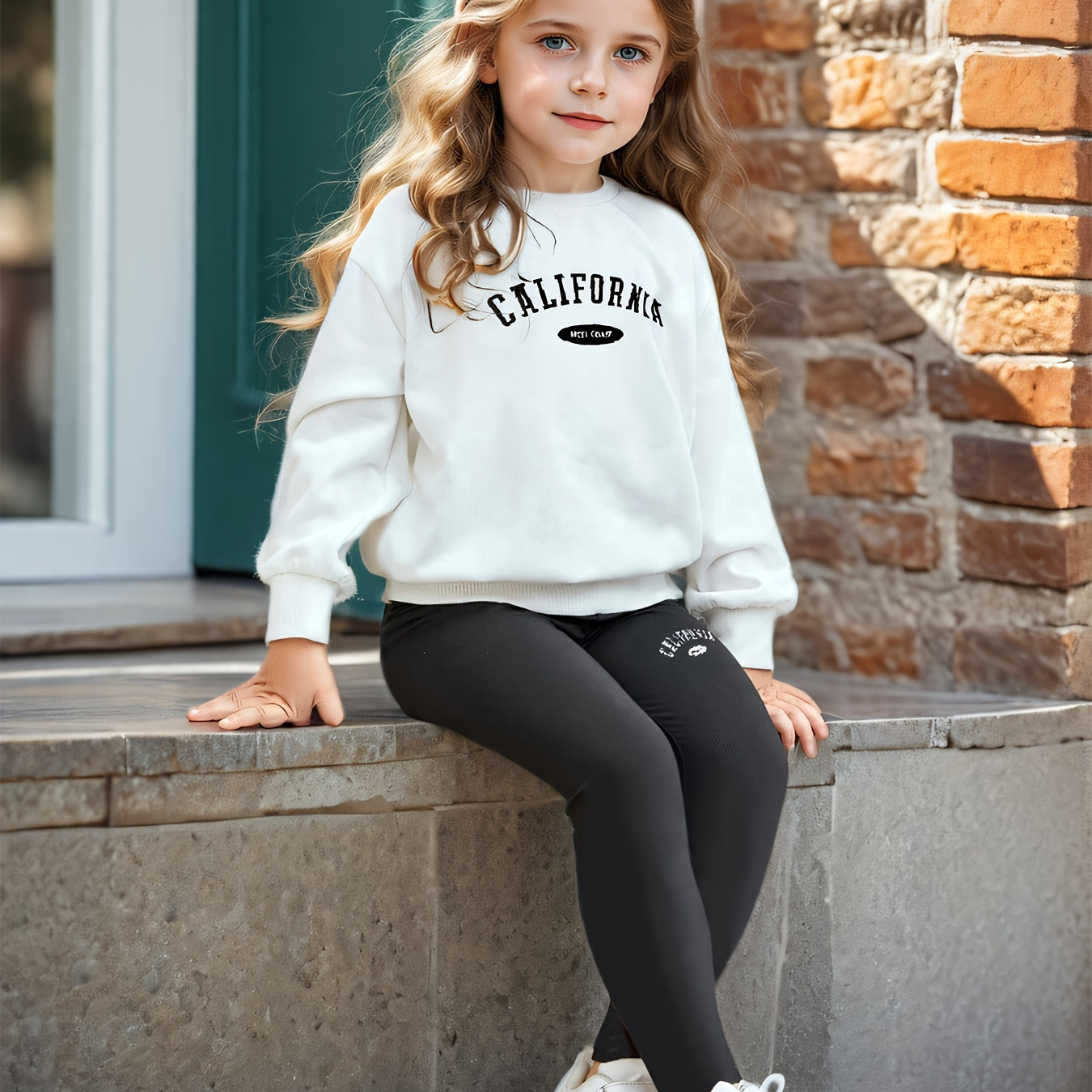 

' - Letter Sweatshirt & Leggings Set - , Washable - For Fall/, For