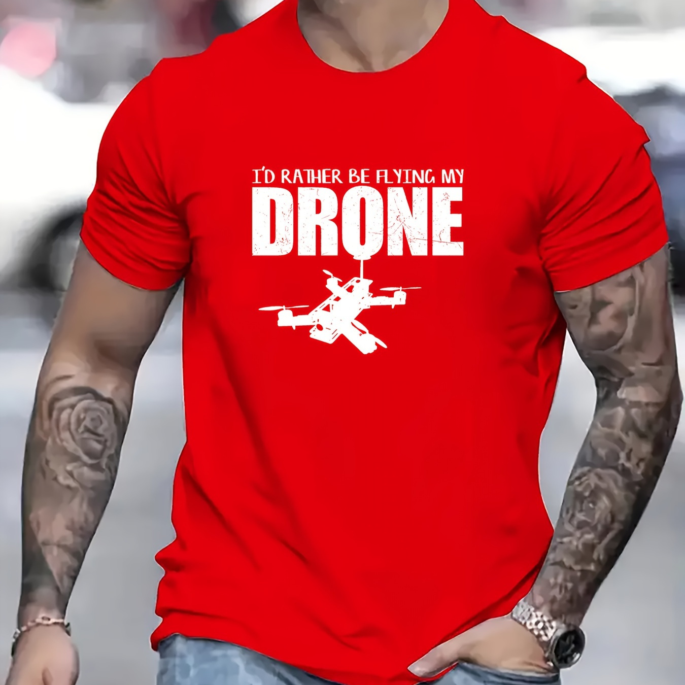 

Flying My Drone Print T Shirt, Tees For Men, Casual Short Sleeve T-shirt For Summer