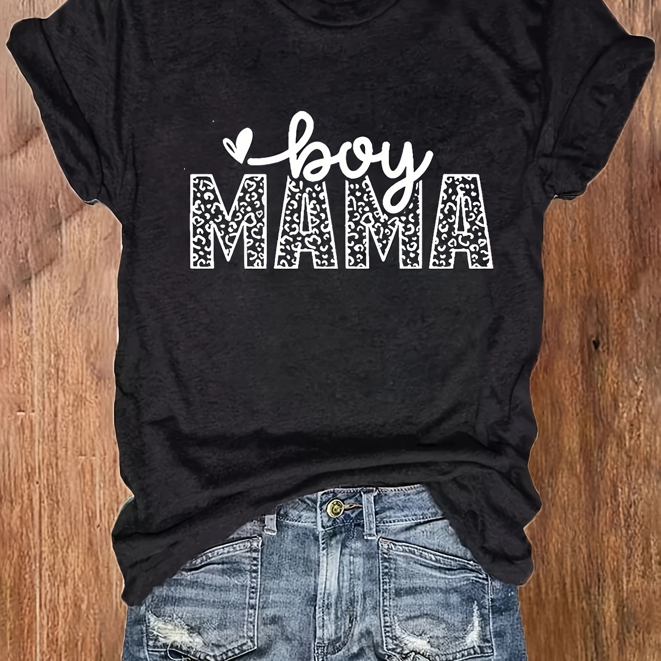 

Mama Letter Print T-shirt, Short Sleeve Crew Neck Casual Top For Summer & Spring, Women's Clothing