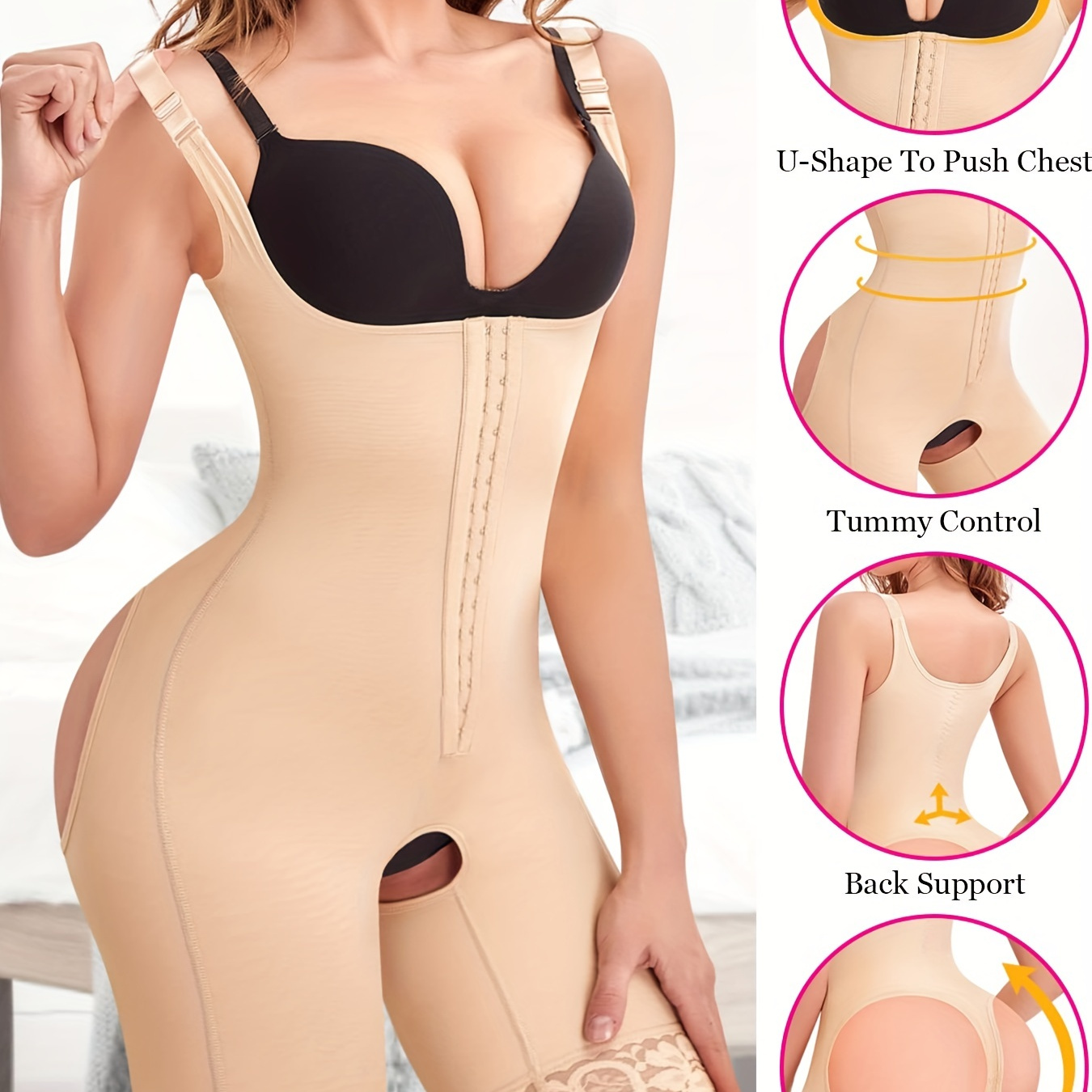 Lace Trim Shaping Romper Plunging Tummy Control Slimmer Open - Temu