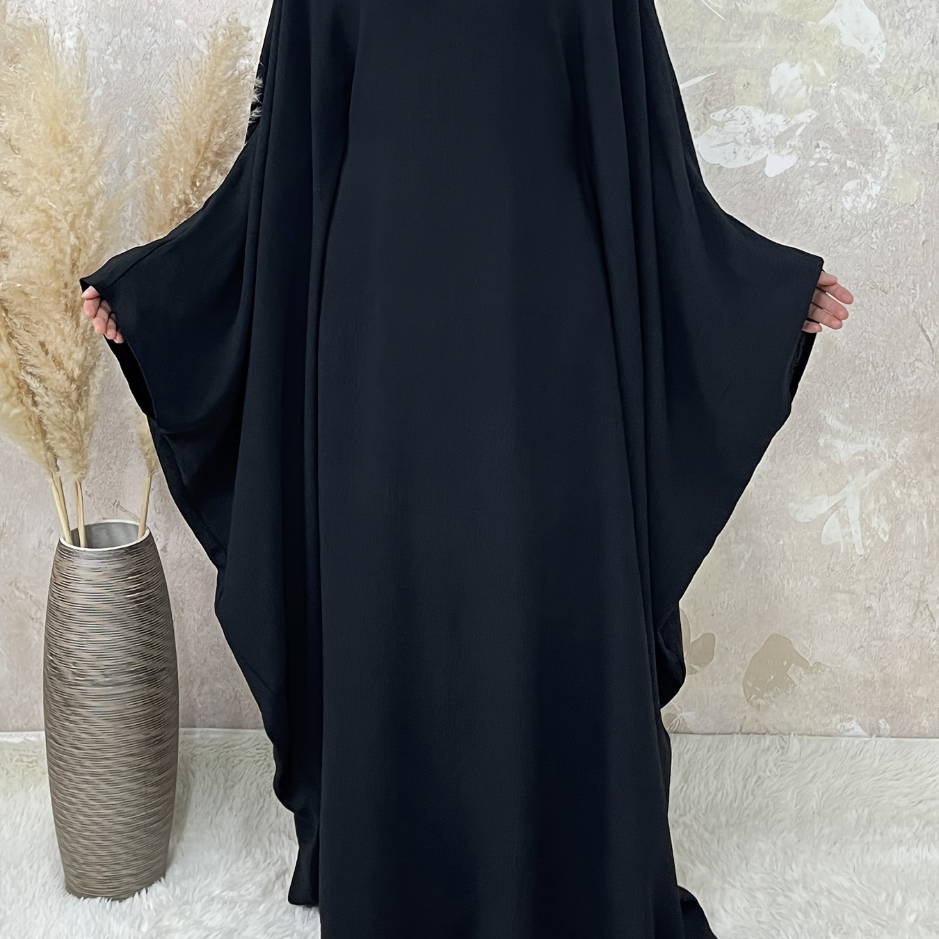 

Ramadan Solid Simple Loose Modest Dress, Elegant Batwing Sleeve Maxi Length Dress, Women's Clothing