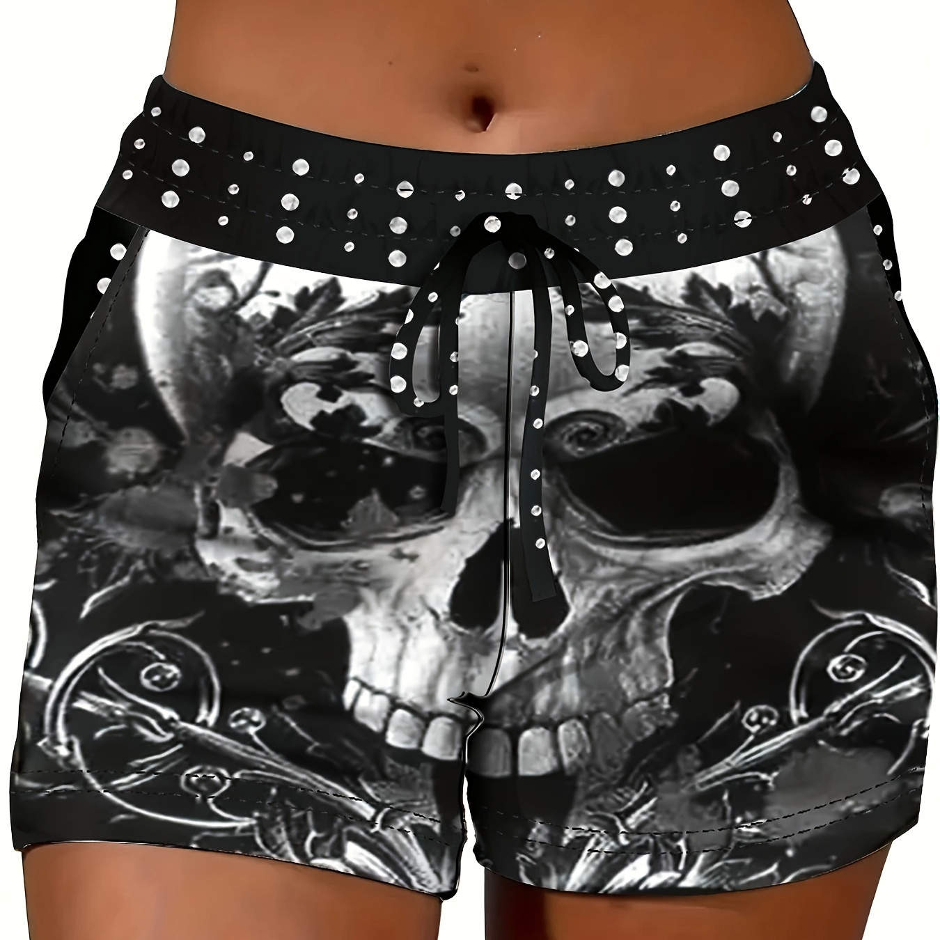 

Skull Print Drawstring Shorts, Casual Shorts For , Women's Clothing