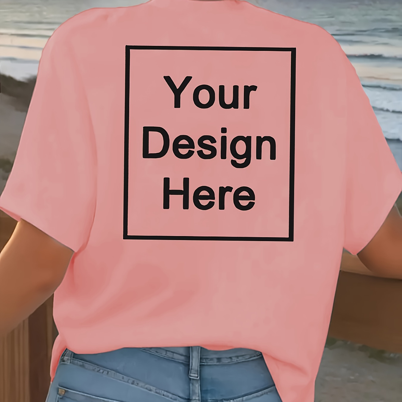 

Customizable Women's T-shirt With Diy Back Print - Casual Crew Neck, Short Sleeve Top For Couples & Group Activities - Plus Size