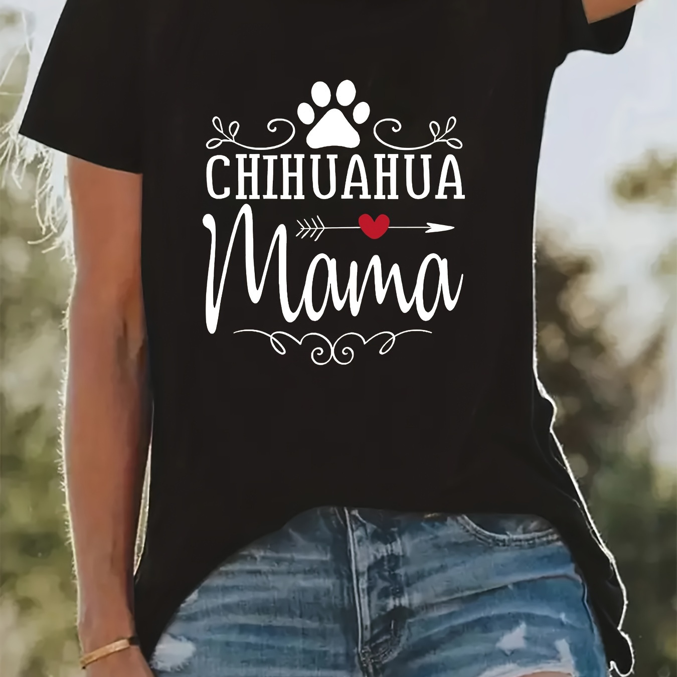 

Chihuahua Mama Print T-shirt, Casual Crew Neck Short Sleeve Top For Spring & Summer, Women's Clothing