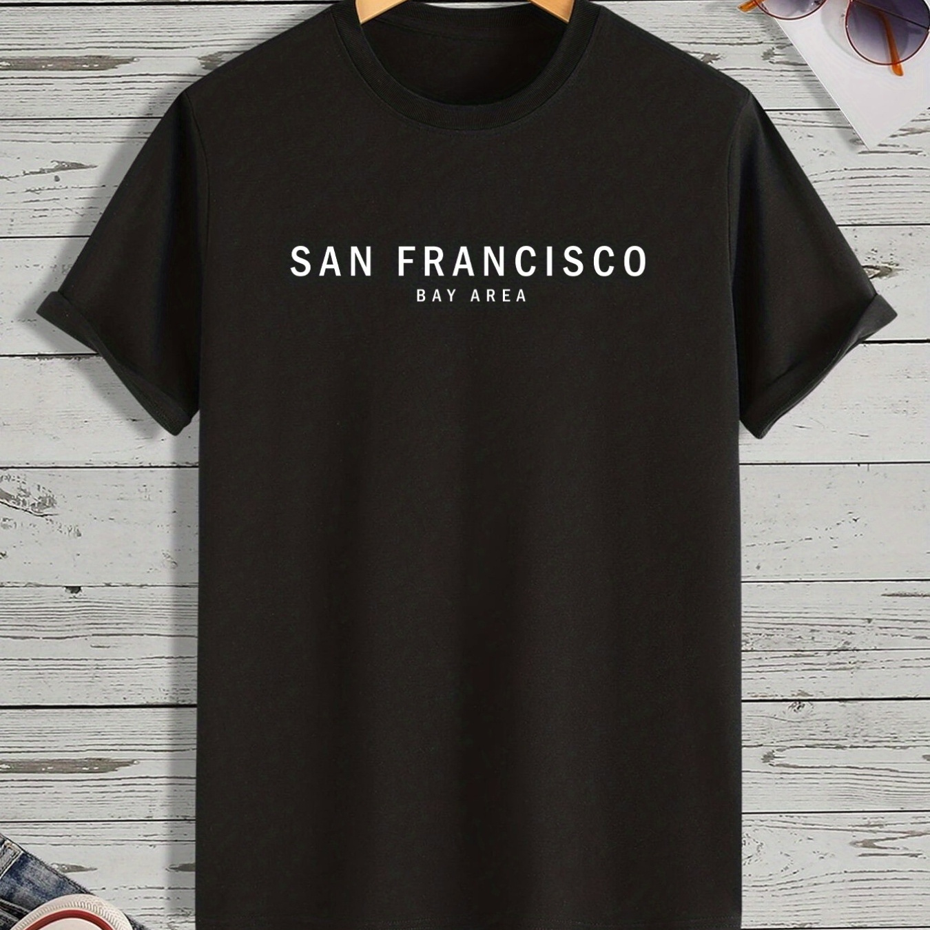 

San Francisco Bay Area, Men's Casual Slightly Stretch Crew Neck Graphic Tee, Male Clothes For Summer