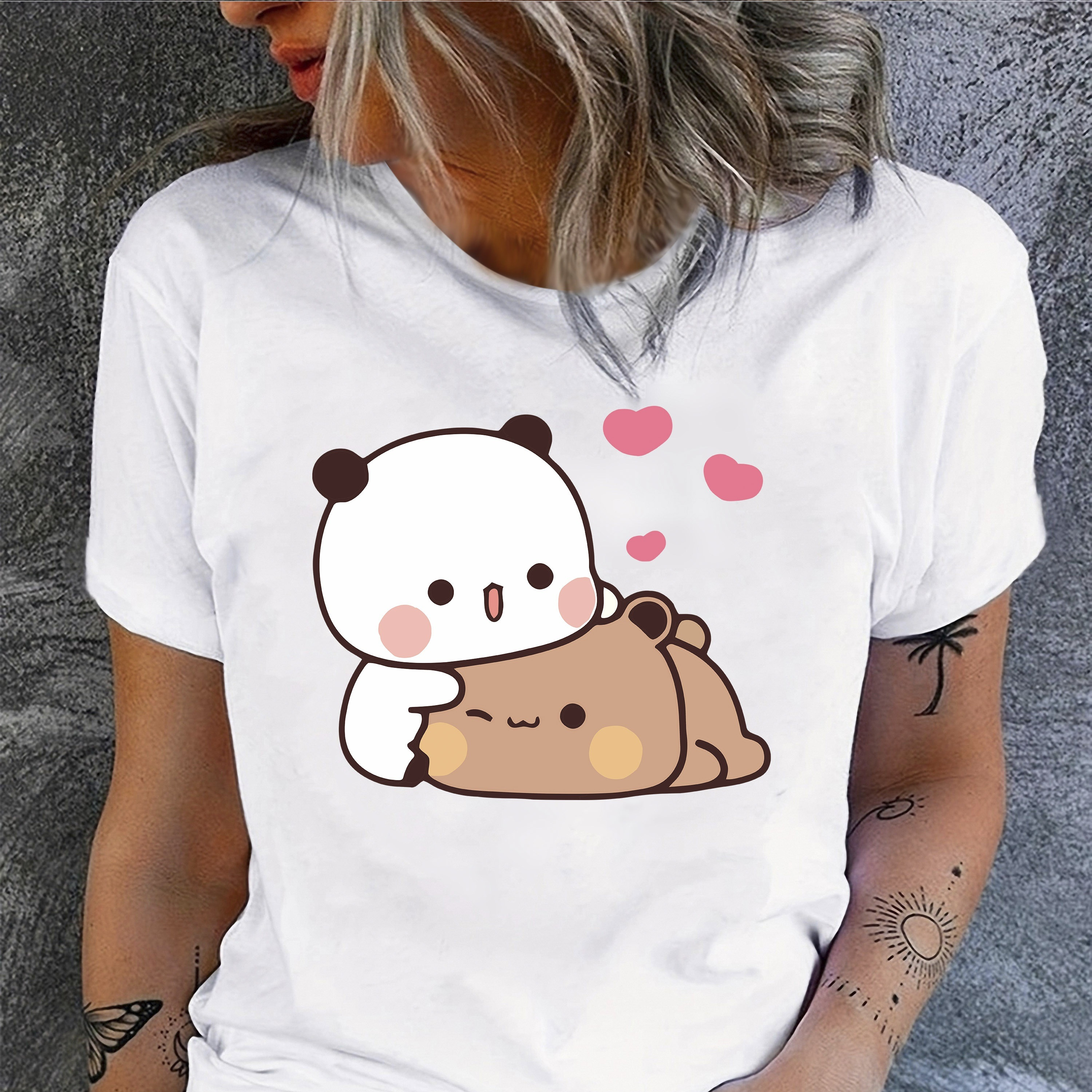 

Cartoon Print T-shirt, Short Sleeve Crew Neck Casual Top For Summer & Spring, Women's Clothing