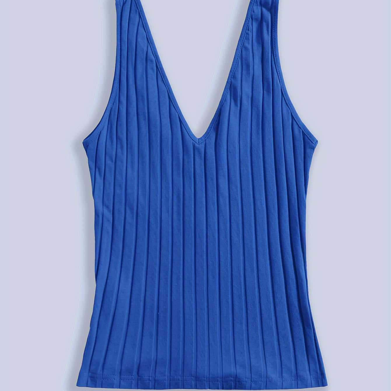 

Solid Color V-neck Tank Top, Casual Ribbed Knit Sleeveless Tank Top For Summer, Women's Clothing