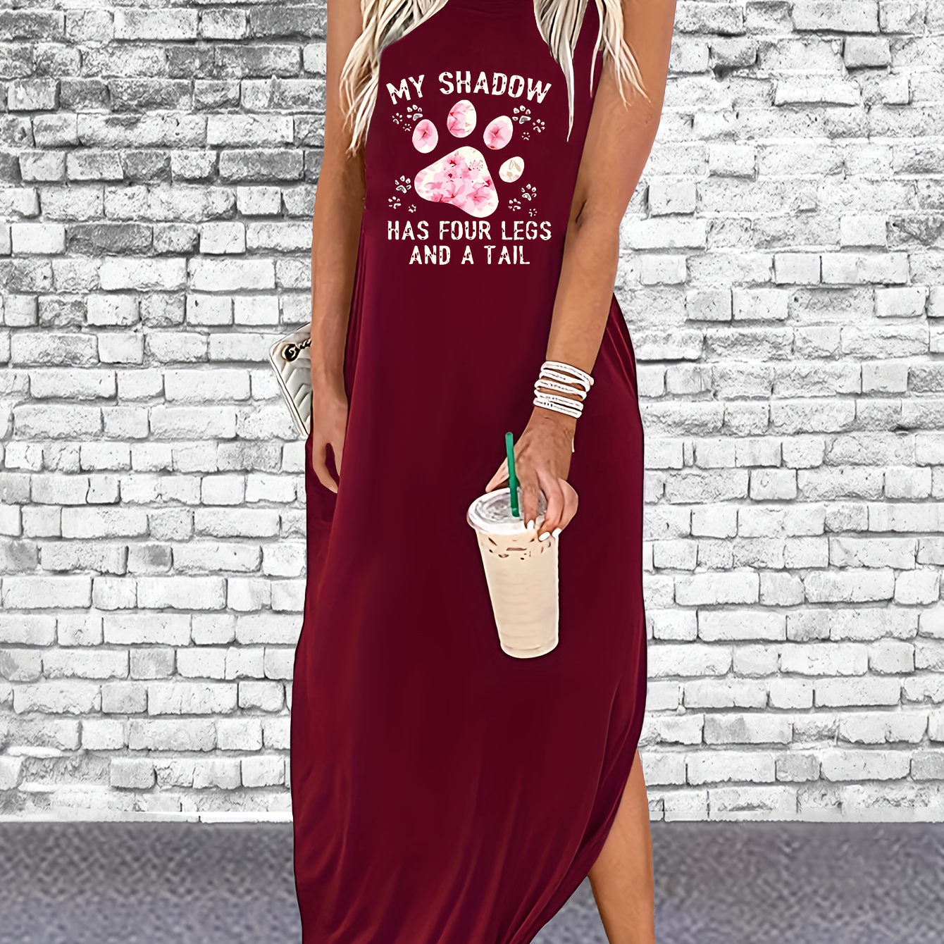 

Paw Print Tank Dress, Casual Crew Neck Sleeveless Dress For Summer, Women's Clothing