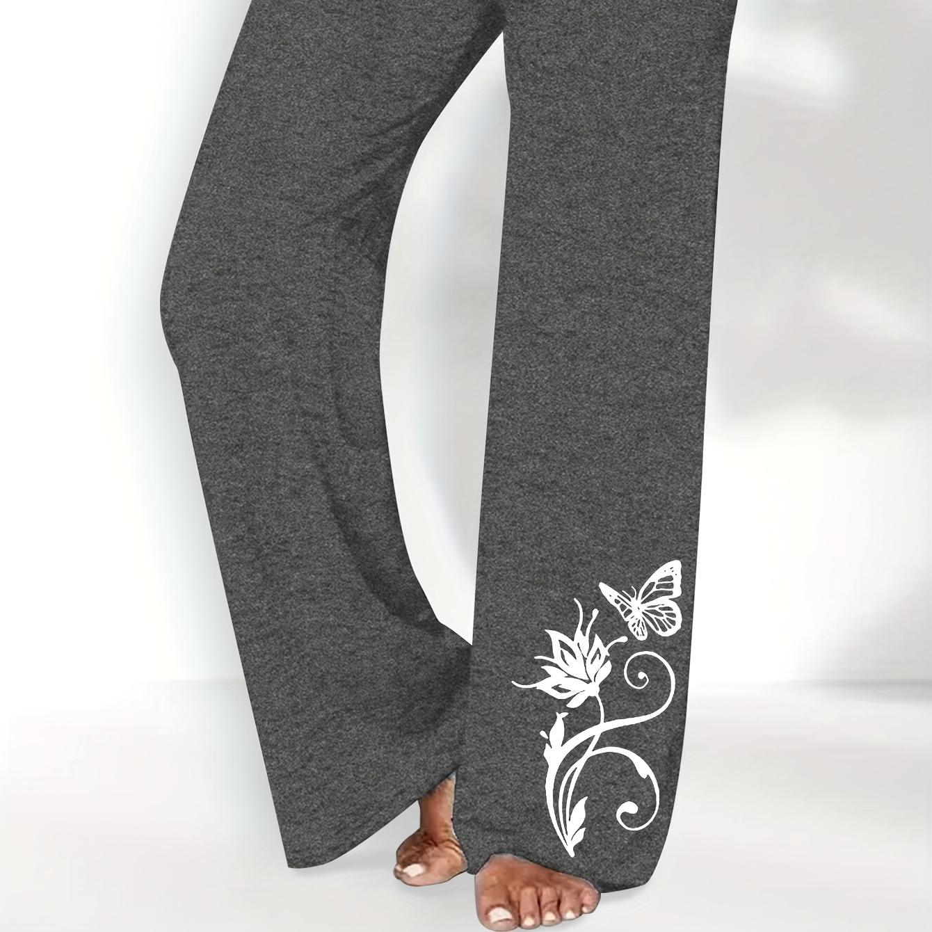 

Butterfly Print Elastic Waist Pants, Casual Loose Straight Leg Pants, Women's Clothing