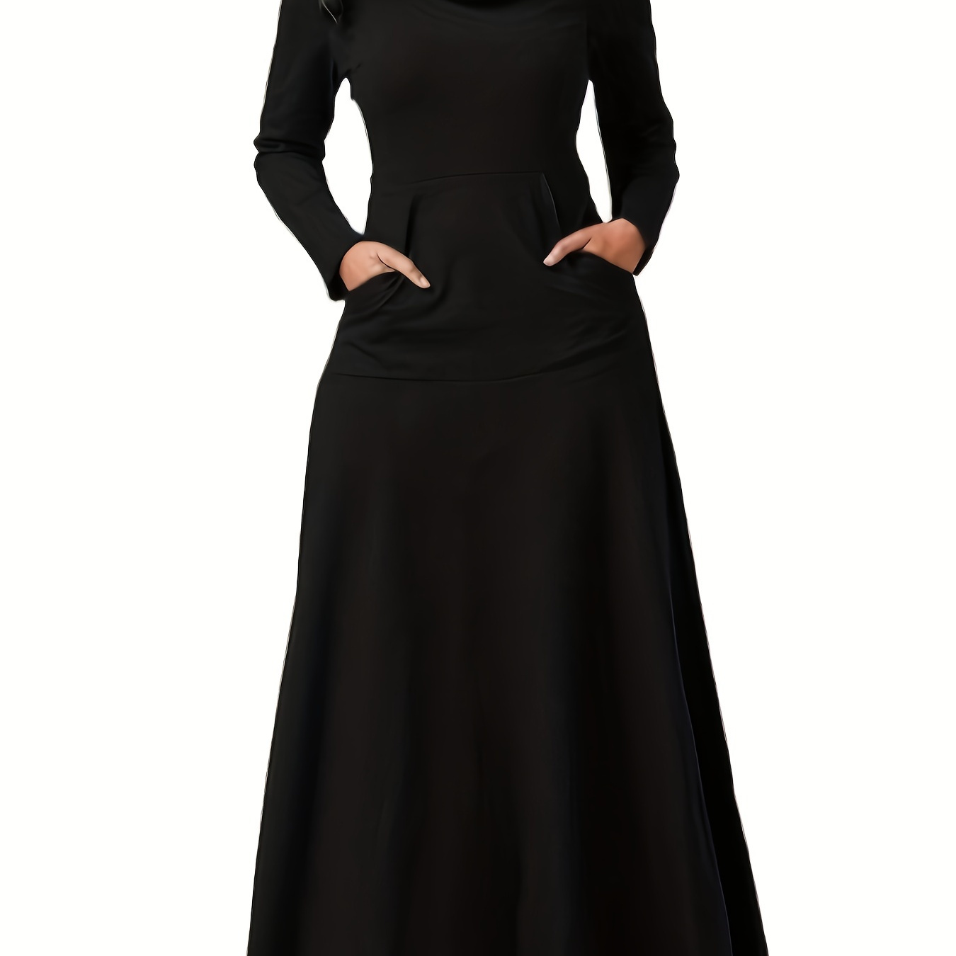

Pile Collar Pocket Front Dress, Elegant Long Sleeve Maxi Dress, Women's Clothing