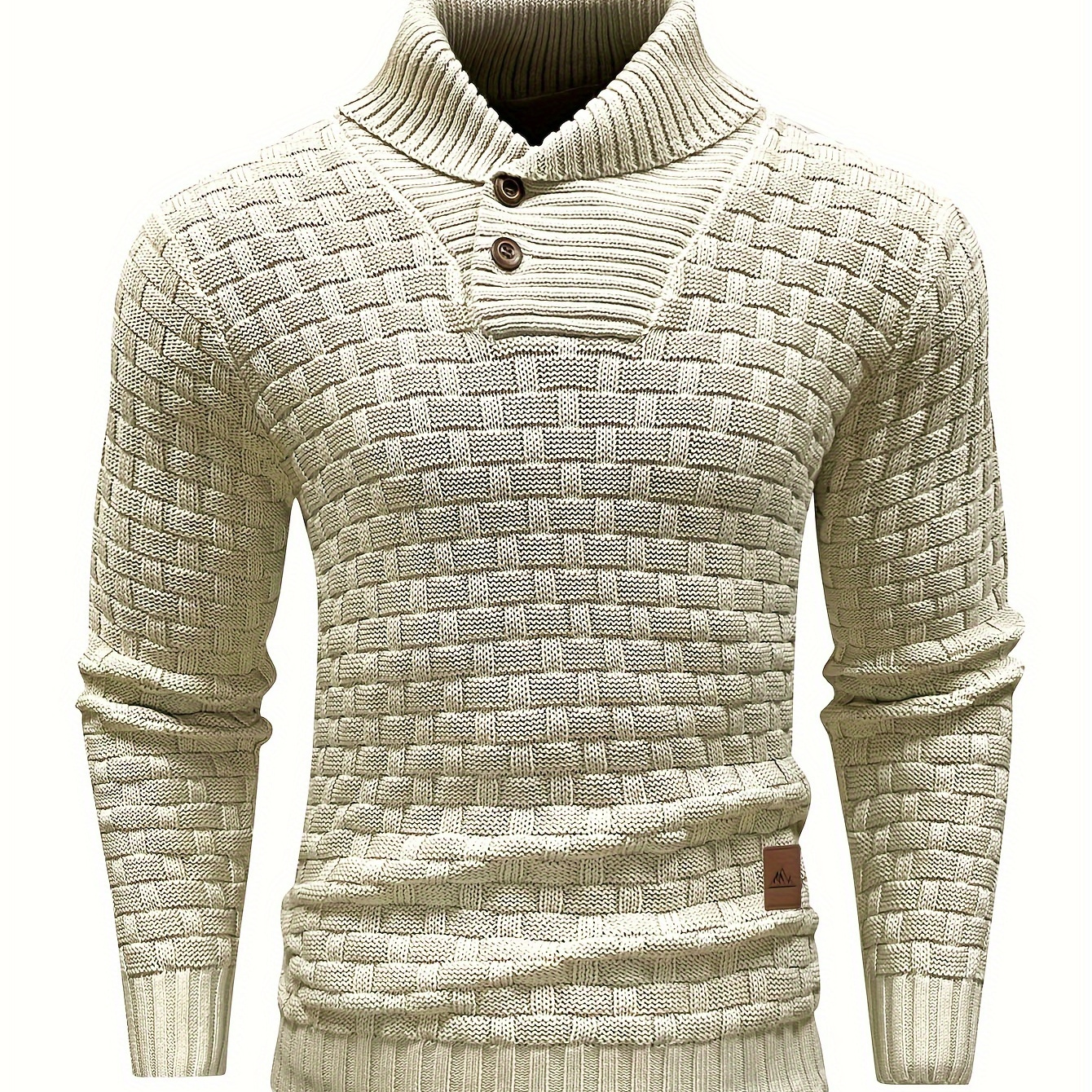 

Men's Business Casual Waffle Knit Shawl Collar Button Sweater, Mature Style, Comfort Fit Pullover - Perfect For Work And Everyday Wear