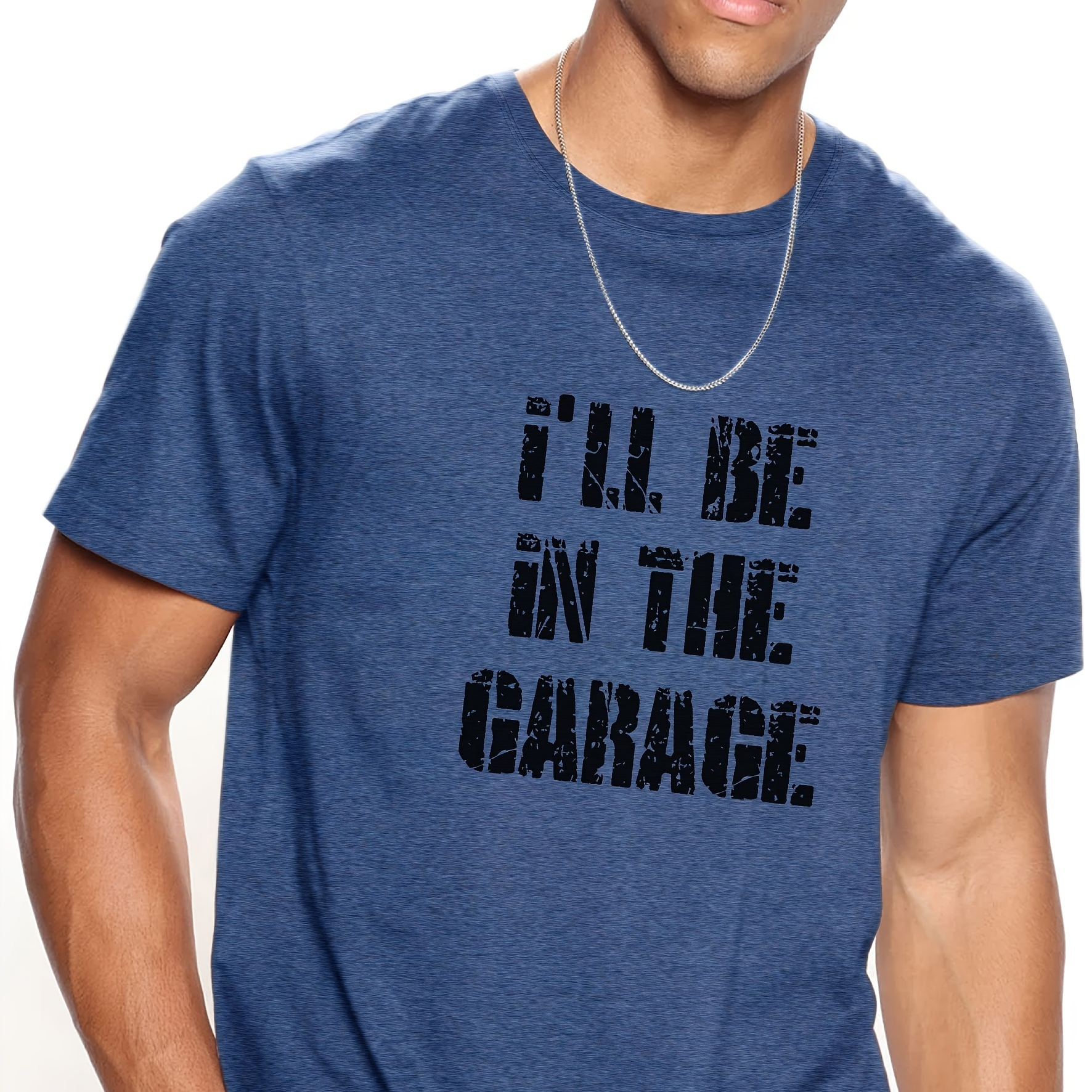 

Vintage I'll Be In The Garage Letter Graphic Print Men's Creative Top, Casual Short Sleeve Crew Neck T-shirt, Men's Clothing For Summer Outdoor