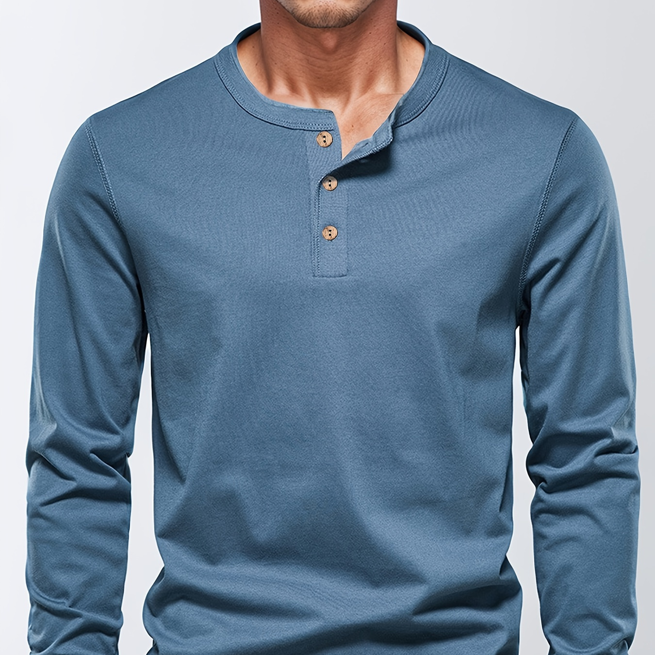 

Men's Henley Collar Long Sleeve Cotton Blend Athletic Casual Sweatshirt For Fall, Winter And Spring Heavyweight