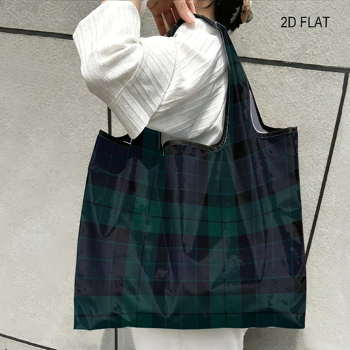 TEMU 1pc Scottish Tartan Tote Bag - Reusable Shopping Bag With Scottish Tartan, Lightweight Carry Bag Suitable For Supermarket, Picnic, Travel,