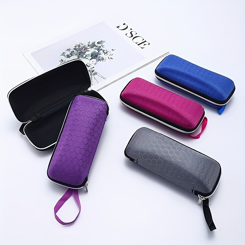 1pc Honeycomb Pattern Glasses Case Minimalist Hard Eyewear Protector Zipper Eyeglasses Storage Box