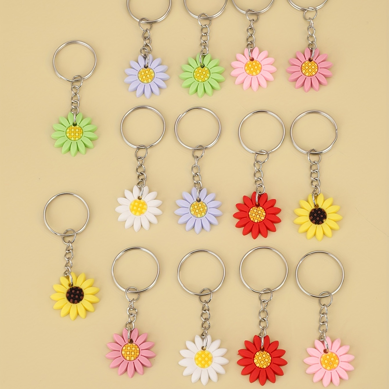 Flower Bag Charms Enameled Keychain for Women Girls 2Pcs Cute