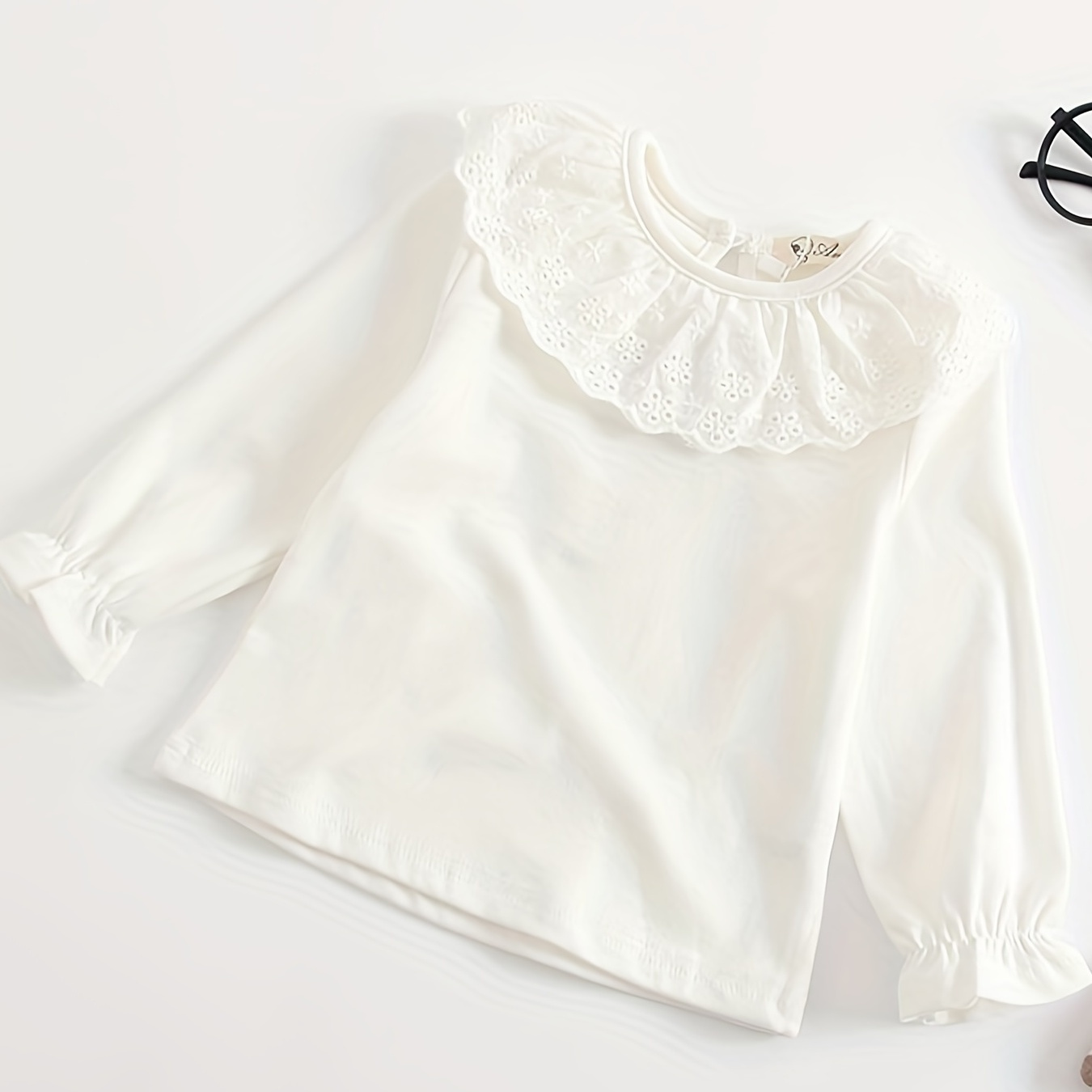

Toddler Baby Girls Doll Collar Long Sleeves Solid Color Basic T-shirt Top Bottoming Shirt Tees Blouses, Coquette Style