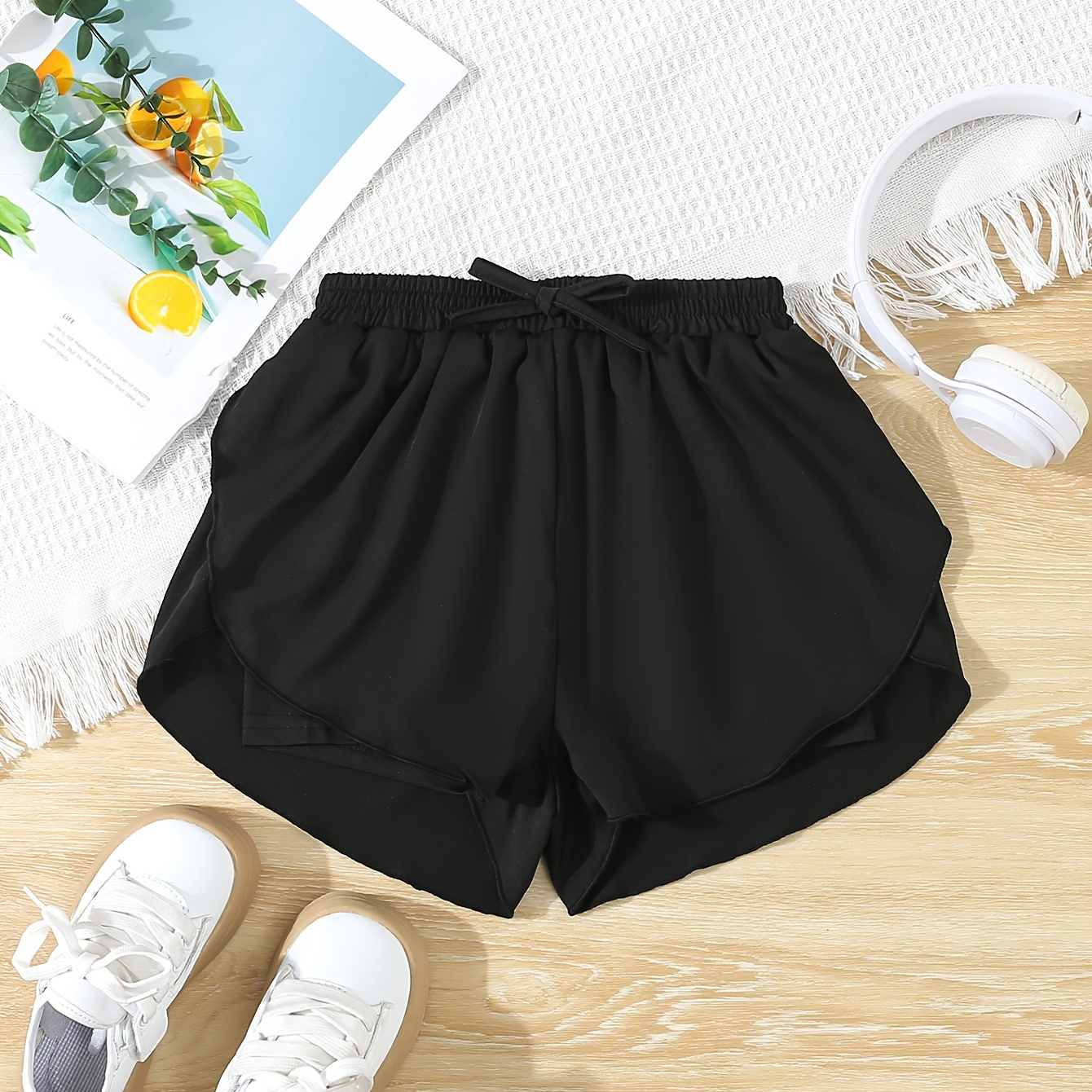 

Girls Casual Versatile Solid Elastic Waist Activewear Shorts For Summer Outdoor Sports