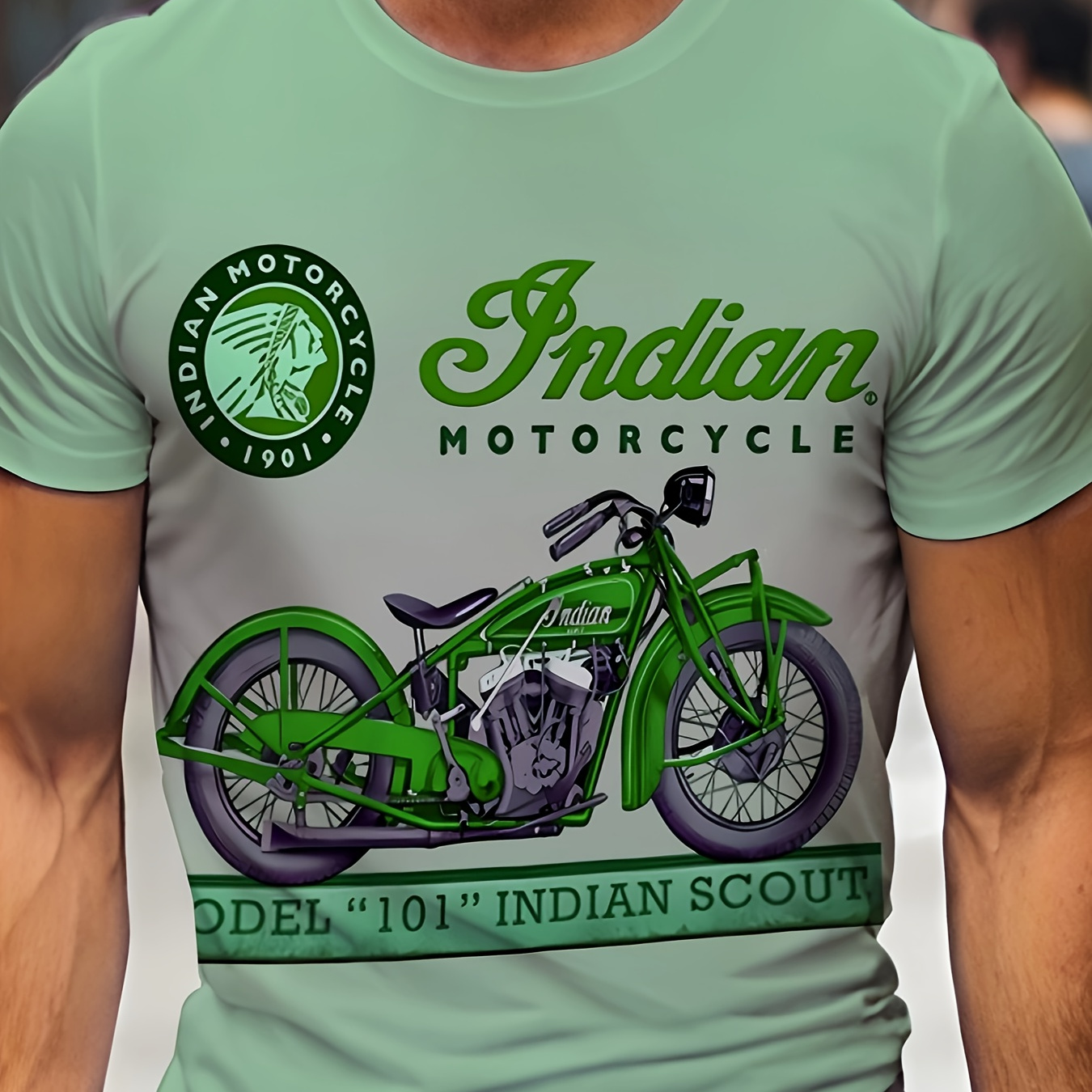 

Vintage-inspired 3d Motorcycle Graphic Tee For Men - Casual Short Sleeve T-shirt, Plus Size , Plus Size